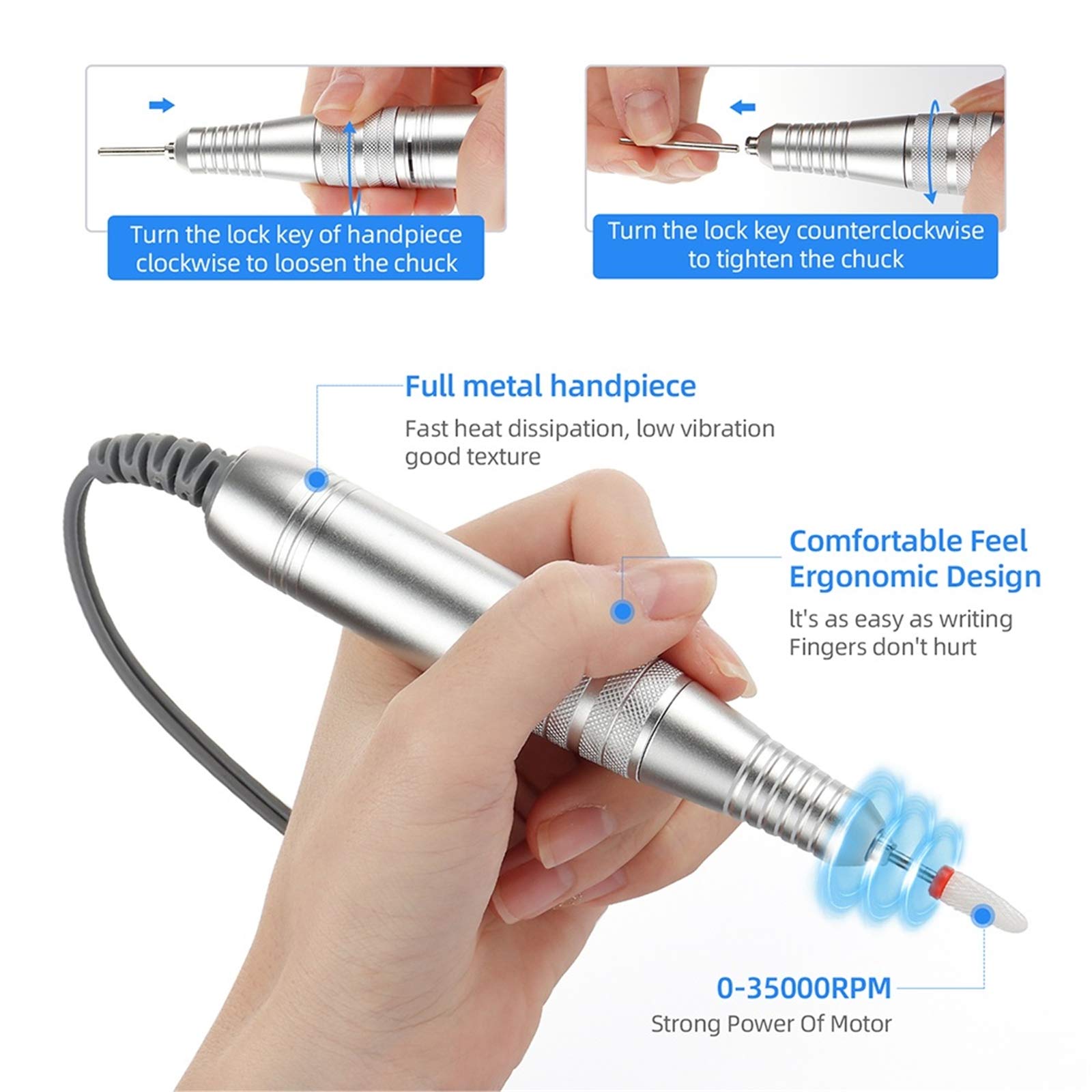 ZYC Trapano per Unghie Ricaricabile 35000RPM 7500mAh Trapano per Manicure Portatile per Trapano per Manicure Trapano per Unghie Professionale