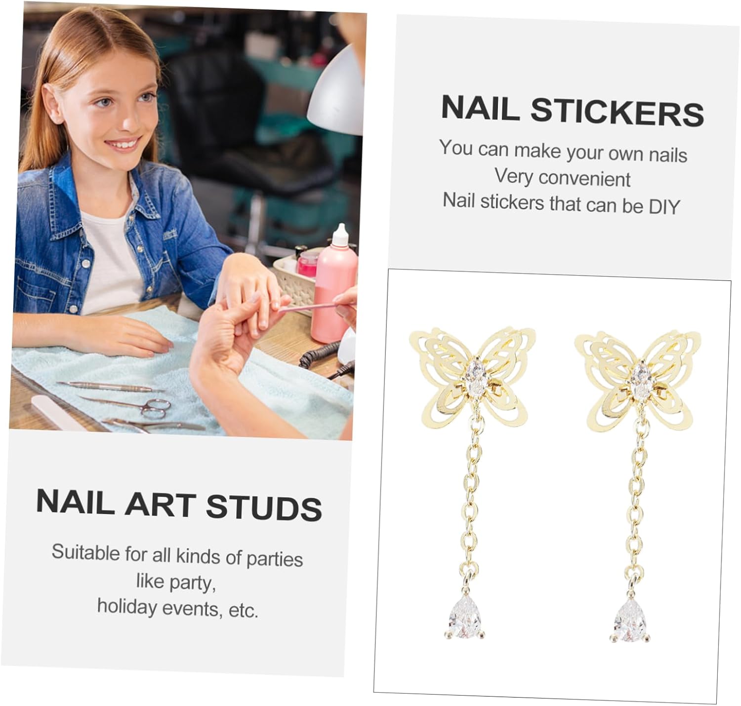 3pcs Fashionable Nail Decorative Supplies Zircon Nail Charms Decorative Studs for DIY Art