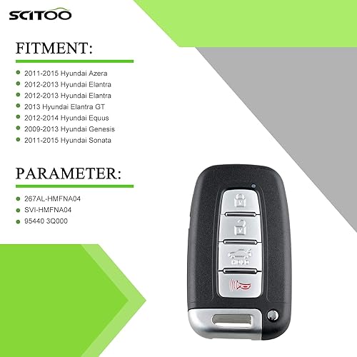 Miniatura 2 de SCITOO Llavero de coche con control remoto de entrada sin llave de 4 botones para Hyundai Azera Elantra Elantra para GT Equus Genesis Sonata