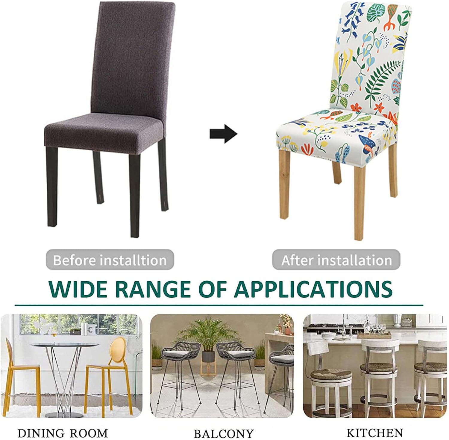 Stretch Chair Cover, Durable Print Full Coverage Dining Chair Protector Cover, Removable Washable, for Home, Hotel, Wedding, Party,D,4pcs