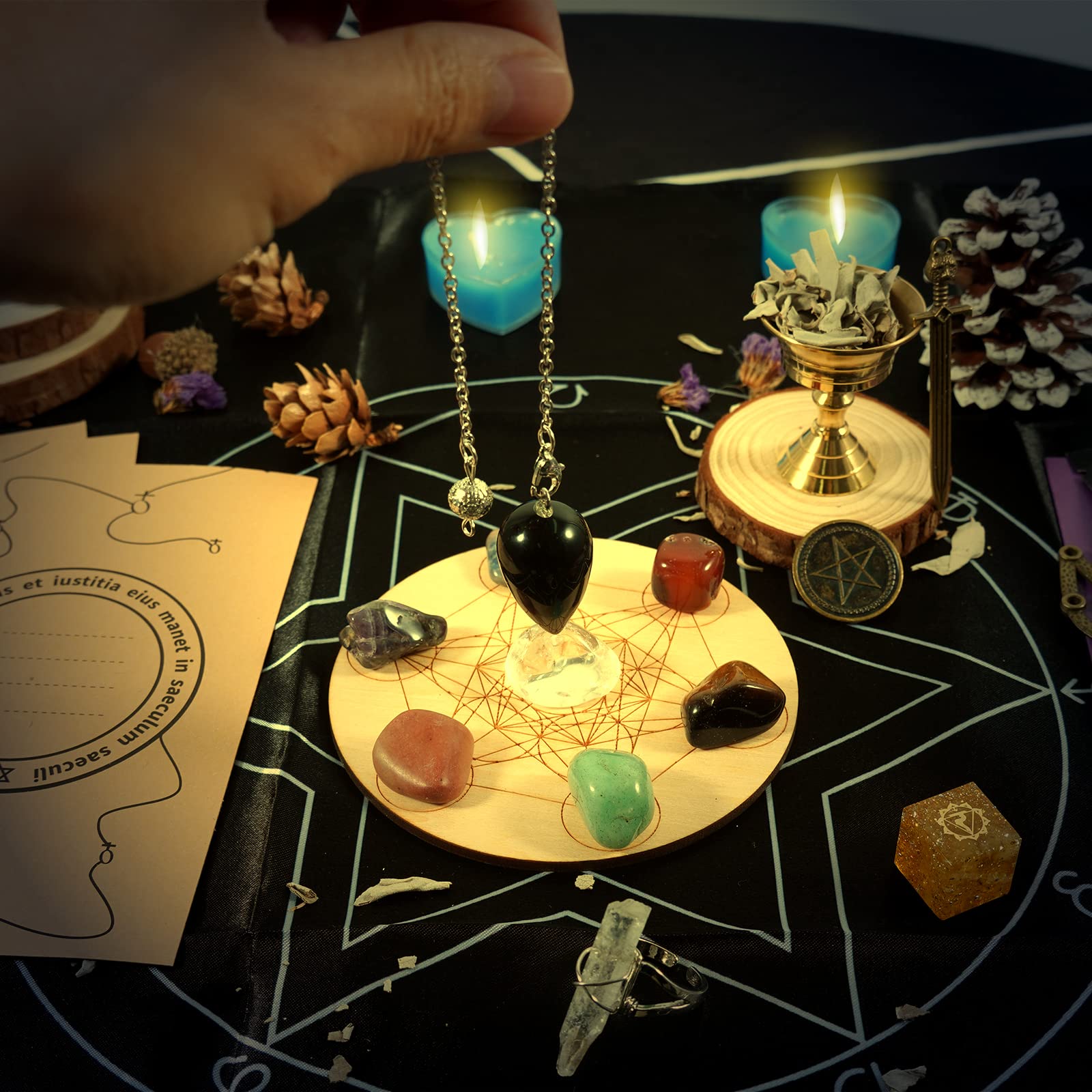 Witchcraft Supplies zestaw kryształów, kamienie lecznicze z 7 kamieniami czakr, szałwią, berłem, gwiazdą, mieczem, graalem, do medytacji duchowego uzdrawiania, zestaw startowy Witchcraft