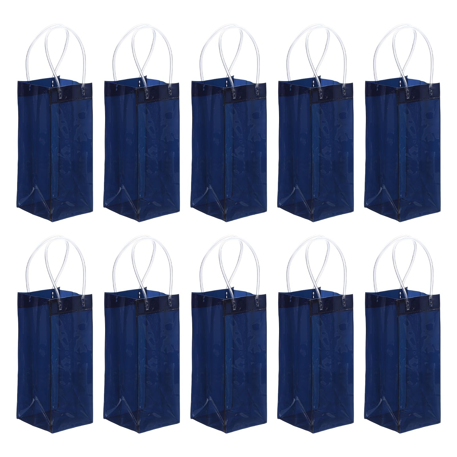 PATIKIL Bolsas De Vino Helado 10 Pcs Bolsas De Regalo Plegables Portátiles Transparentes De PVC Con Asas Para champaña Fiestas Al Aire Libre Cerveza Fría Bebidas Refrescadas Azul Marino