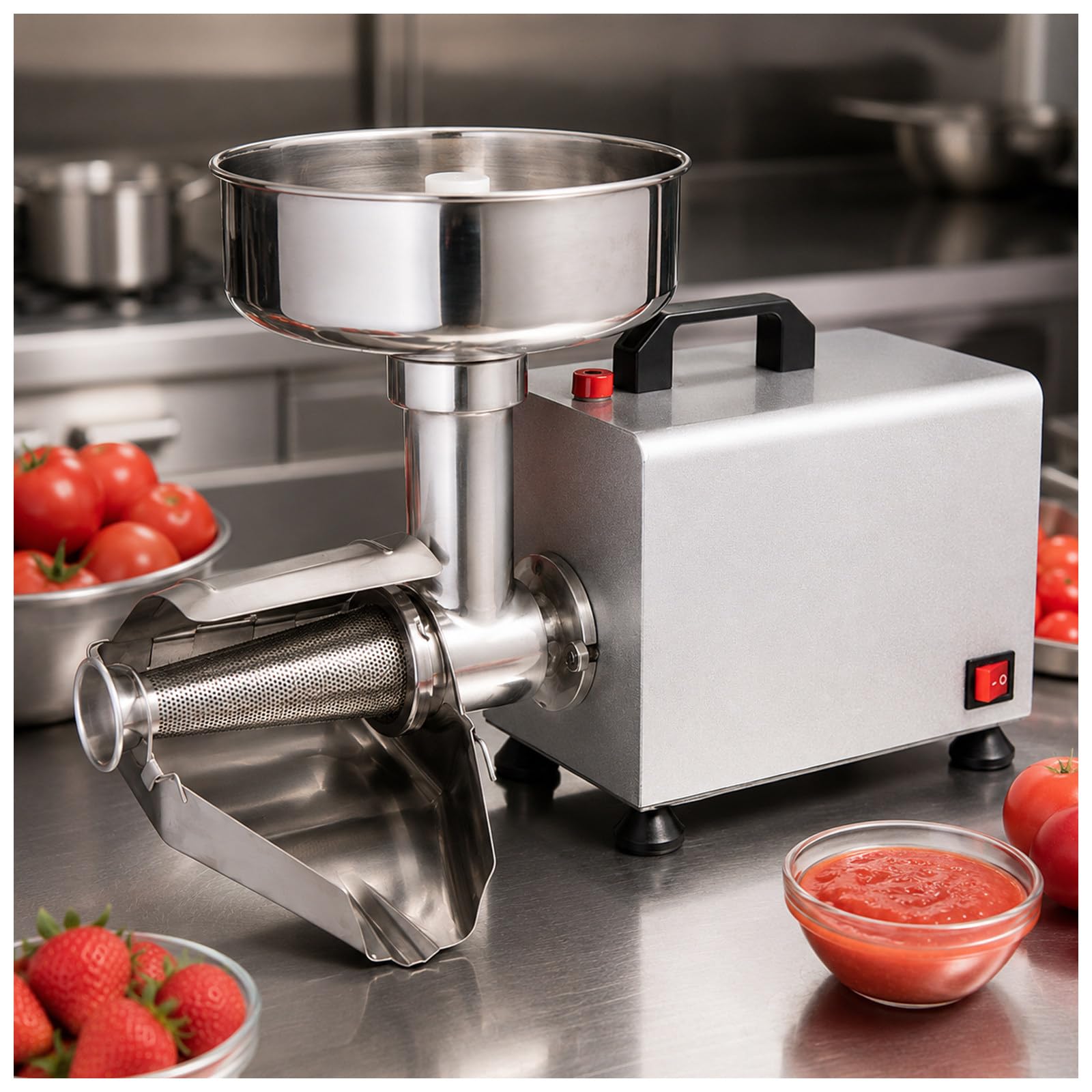 Passaverdure e spremiagrumi elettrico da 450 W in acciaio inox 304 Silver | Passafrutta con motore in rame puro, portata 50 kg/h, spreme pomodori, frutti di bosco e verdure cotte per ottenere una salsa