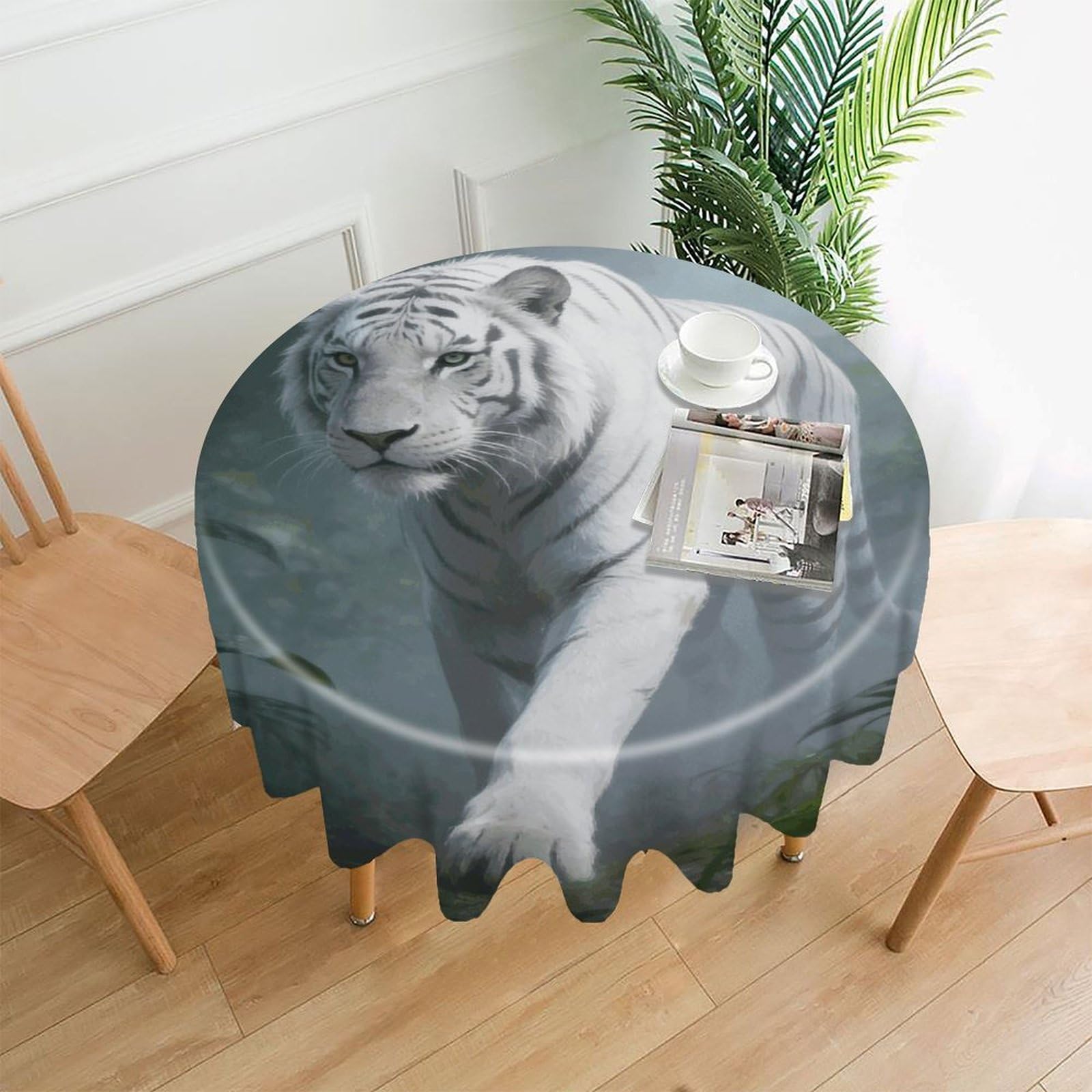 LZQPOEAS Foggy Forest Shadow Tablecloth Easy to Clean Polyester Round Table Cover Washable Round Table Cloth Wrinkle-Free Circle Decoration Tablecloth for Kitchen and Dining Room 60"
