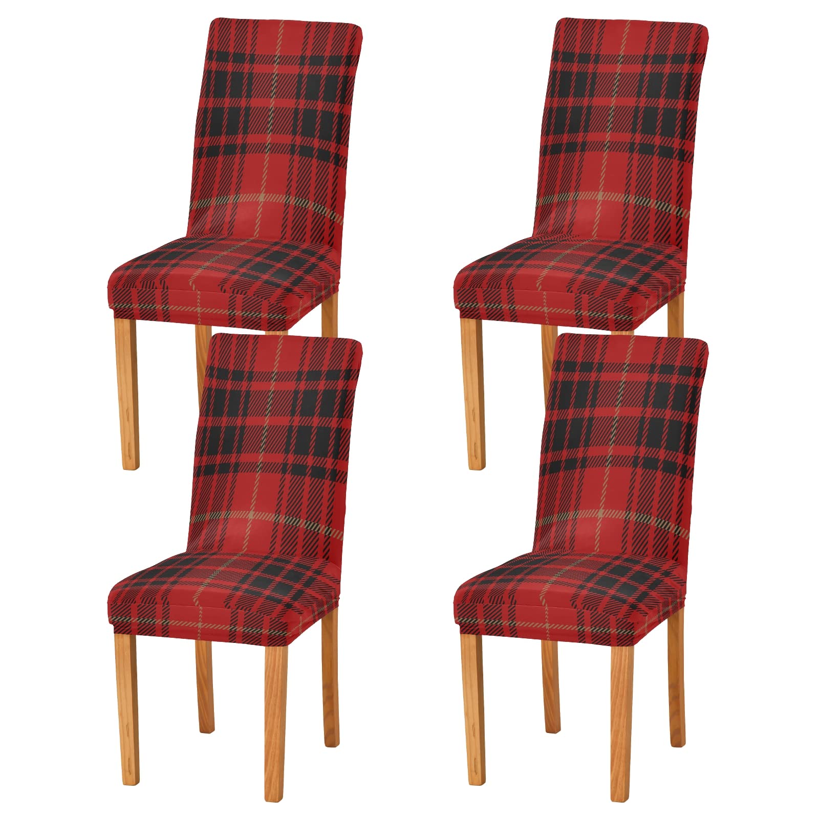 xigua Chair Covers 4 Pack,Dining Chair Slipcover Washable Removable for Kitchen,Hotel,Restaurant,Ceremony Protector-Vintage Red Plaid Classial Buffalo Check Tartan - Image 2