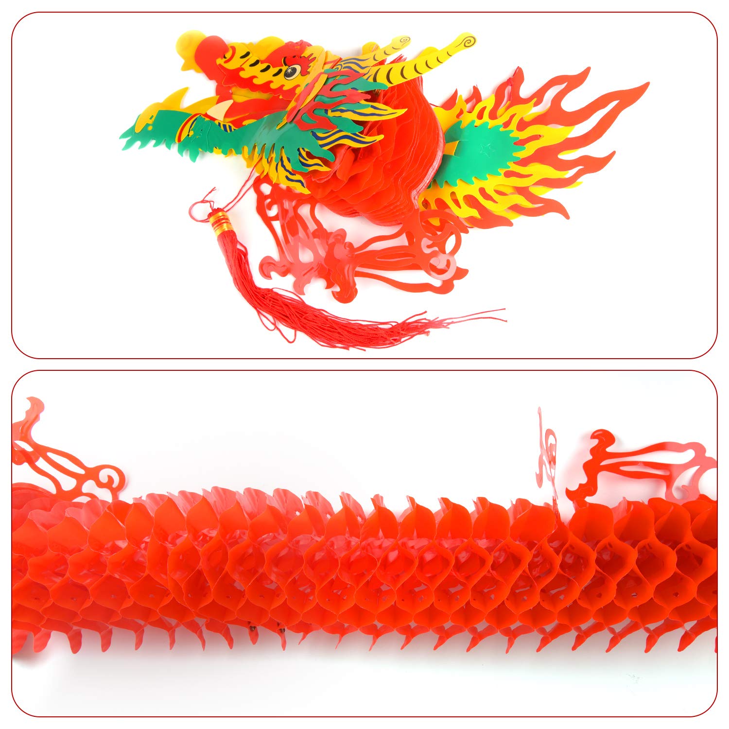 TUPARKA Lot de 12 décorations du Nouvel An chinois : guirlande de dragons, lanternes en papier rouge, guirlande à suspendre pour le Nouvel An lunaire chinois