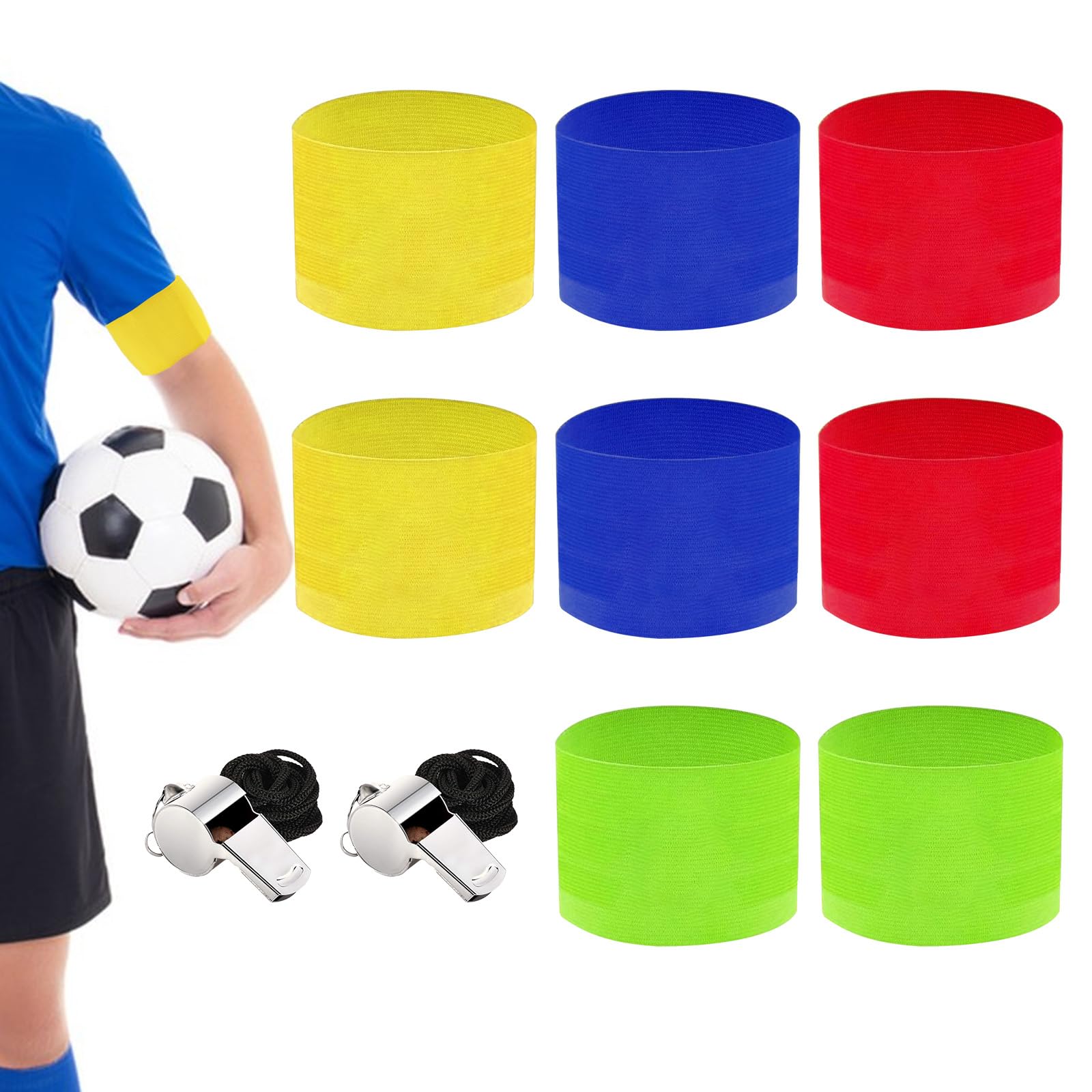Lot De 10 Brassards De Capitaine De Football, Réglables, élastiques, Multicolores, Avec 2 Sifflets, Pour Adolescents Et Adultes, Sports De Ballon