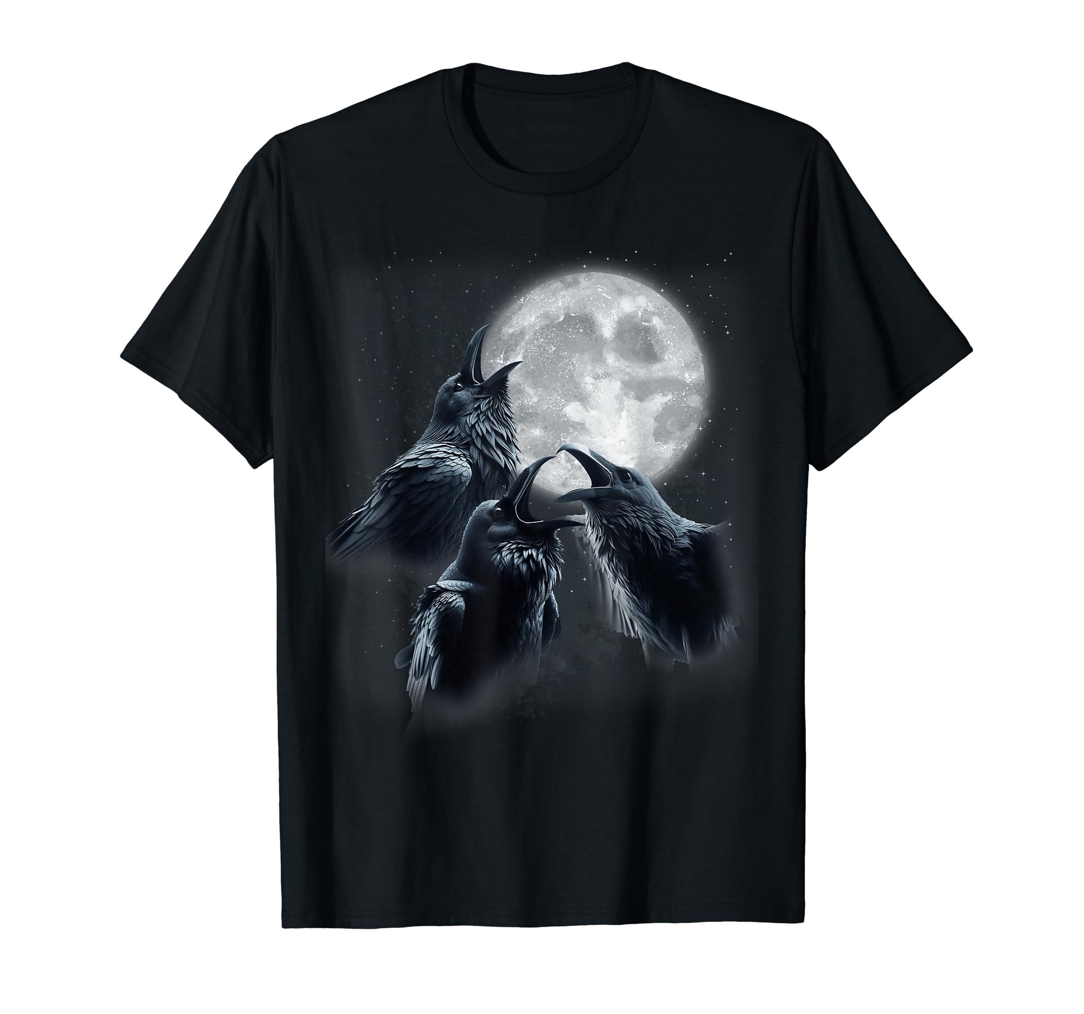 3 Black Raven Howling At The Moon Funny Crow Raven Bird Kids T-Shirt
