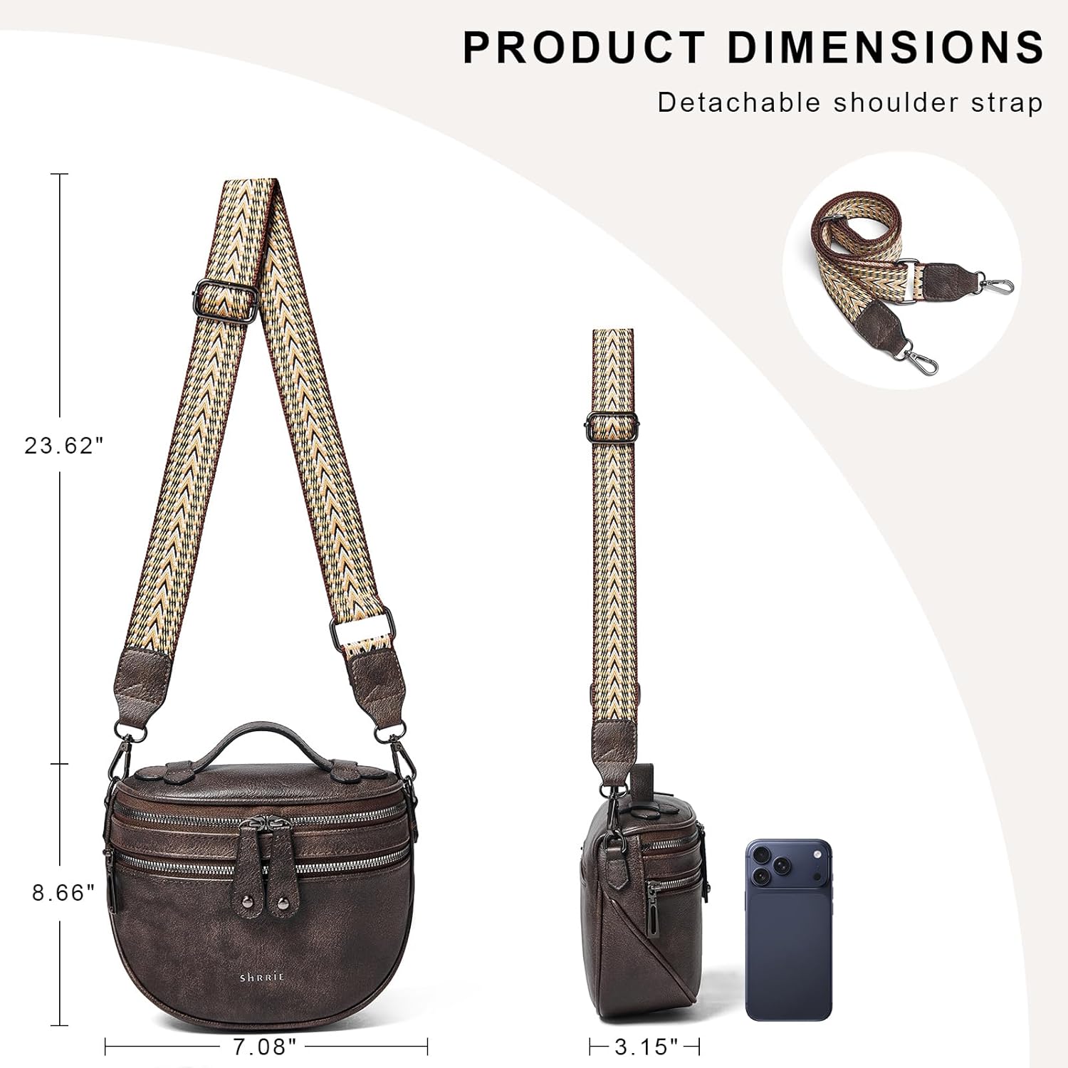Shrrie Crossbody Bags for Women, Vegan Leather Purse for Women Shoulder Handbags with Wide Strap, Chest Bag Trendy