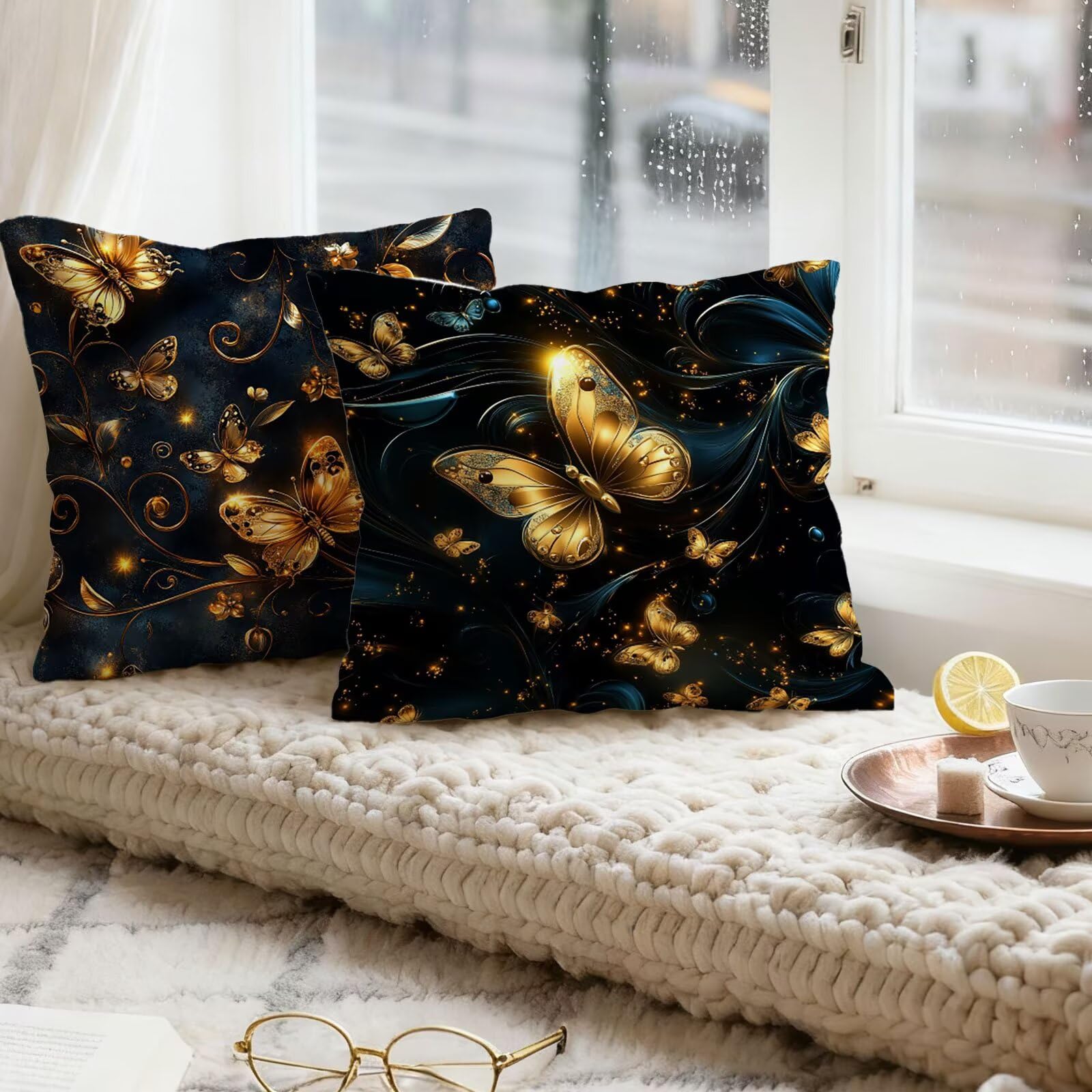 Oro Funda Cojin 60x60 Retro Funda Almohada 60x60 Cojines Sofa Súper Suave Fundas Cojines Decorativos Fundas Almohadas 4 Piezas Almohada Cervicales y Cuello, para Hogar Cama Salon Decoracion E - 959