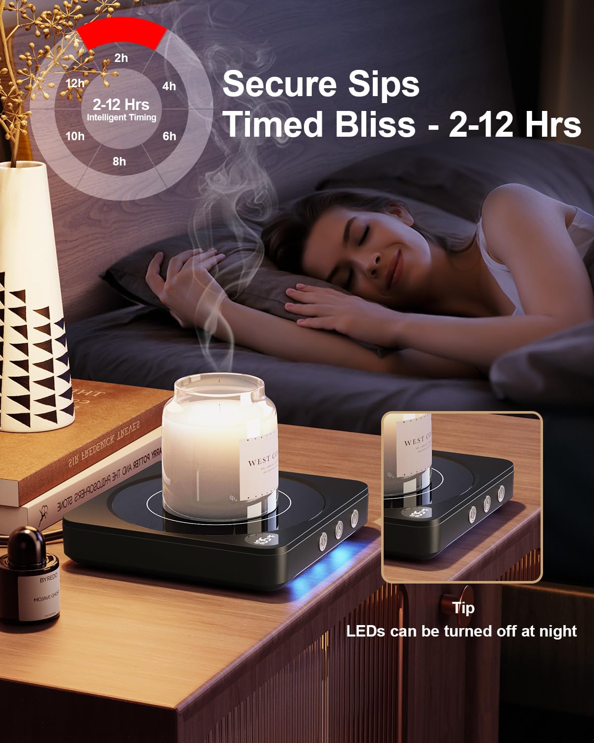 Calentador de Tazas - Calentador de Tazas de café LED para Escritorio con Pantalla de Temperatura, 2-12 Horas Apagado automático, Calentador de Velas Inteligente: Accesorios de Regalo de café Ideales