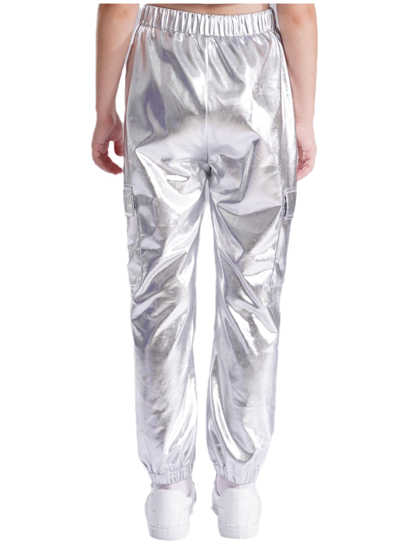Traje deportivo metálico niña manga larga pantalón holográfico años 70 80