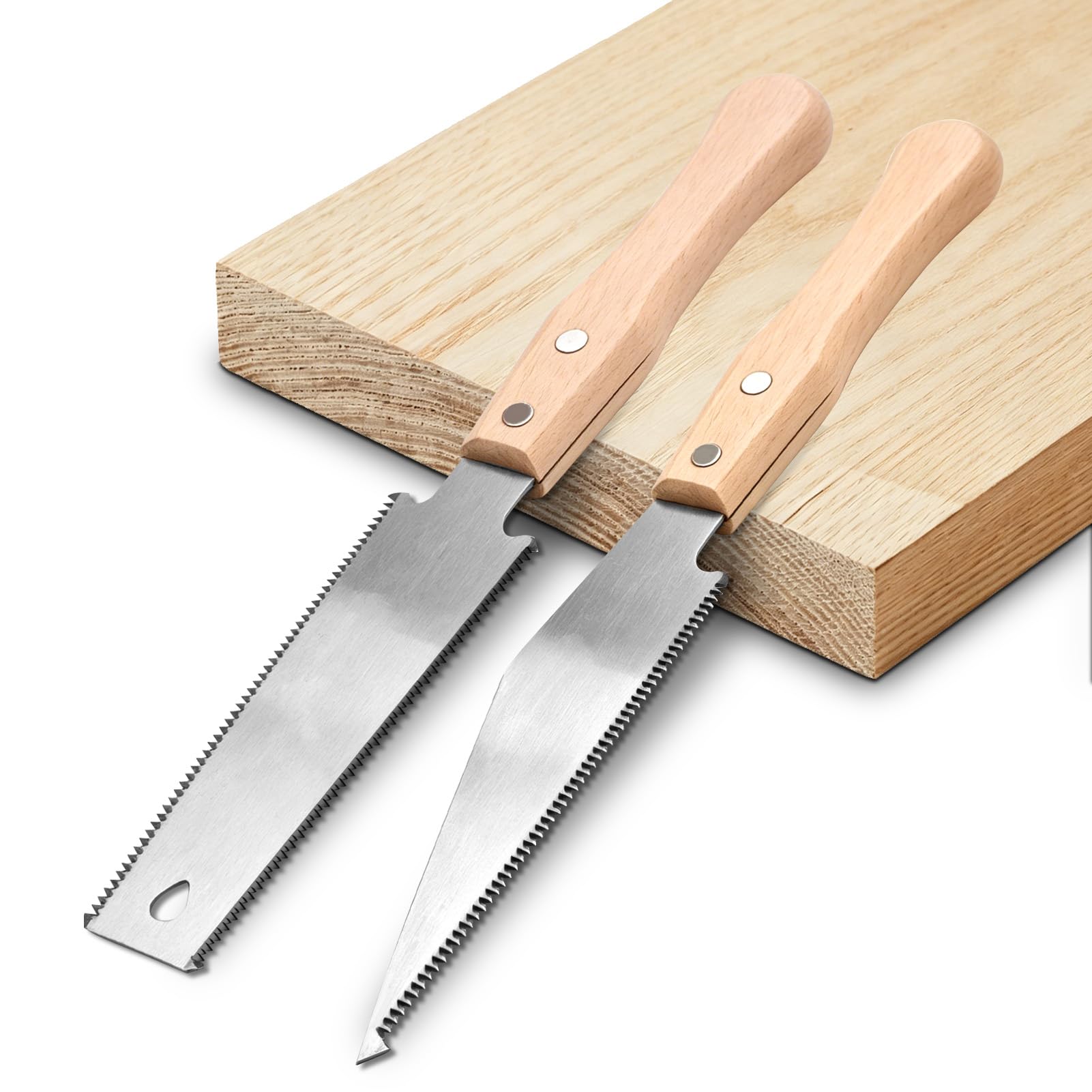 Japanese Pull Saw Set 2pcs, Double Edge Ryoba & Flush Cut Hand Saws with Fine Teeth, SK5 Steel Blades & Ergonomic Wood Handle for Precision Woodworking, DIY Carpentry Projects