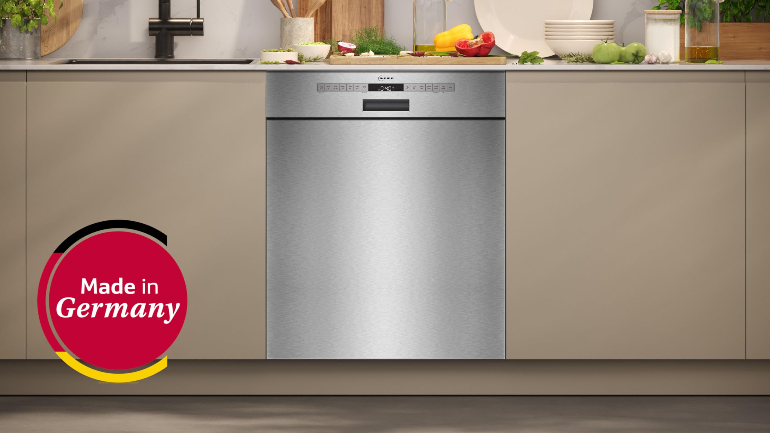 NEFF S125ECS15E N 50 Smarter Unterbau Geschirrspüler 60 cm Spülmaschine Made in Germany Besteckschublade Open Dry Aqua Stop Gebürsteter Stahl