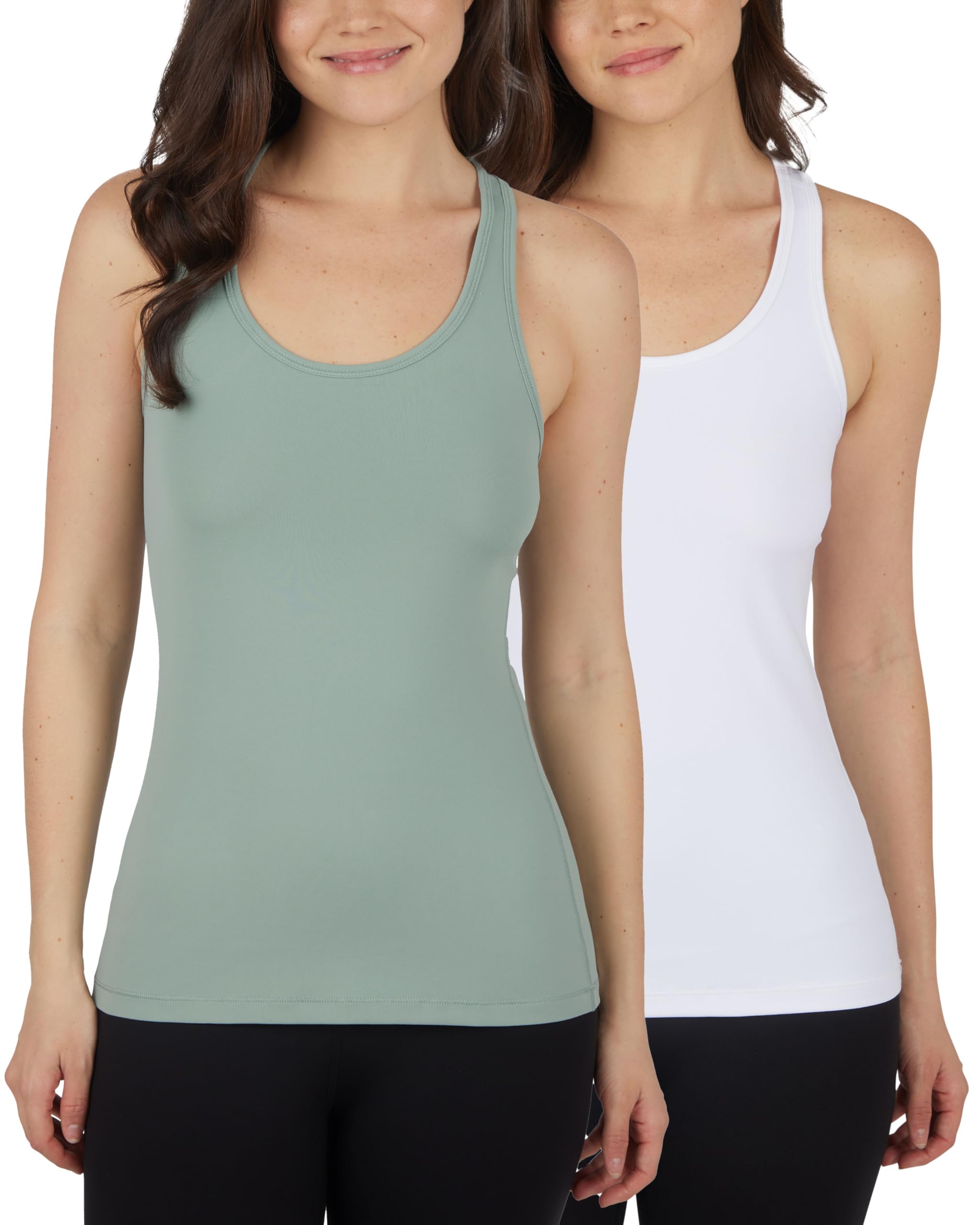 Yogalicious Women's Green Milieu/White Lightweight Tank Top Soft Racerback Workout Yoga Sleeveless Quick Dry Top, Xxl