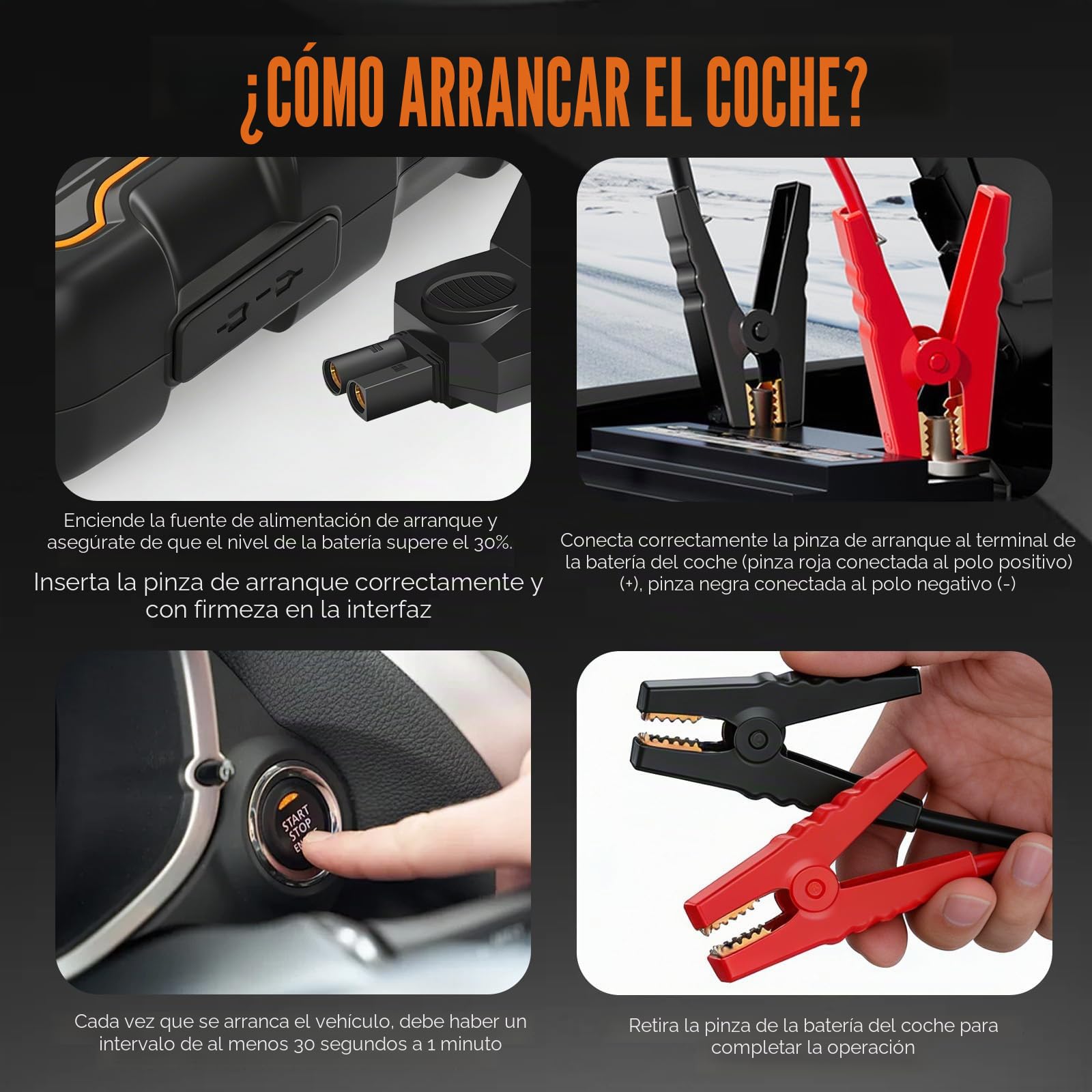 Arrancador De Baterias De Coche, 7000 A, 12 V Booster con Carga Rápida USB Y Linterna LED De Emergencia, Arrancador De Coches para Motor 6.0 L Gasolina O 3.0 L Diesel con Pinzas Bateria Coche