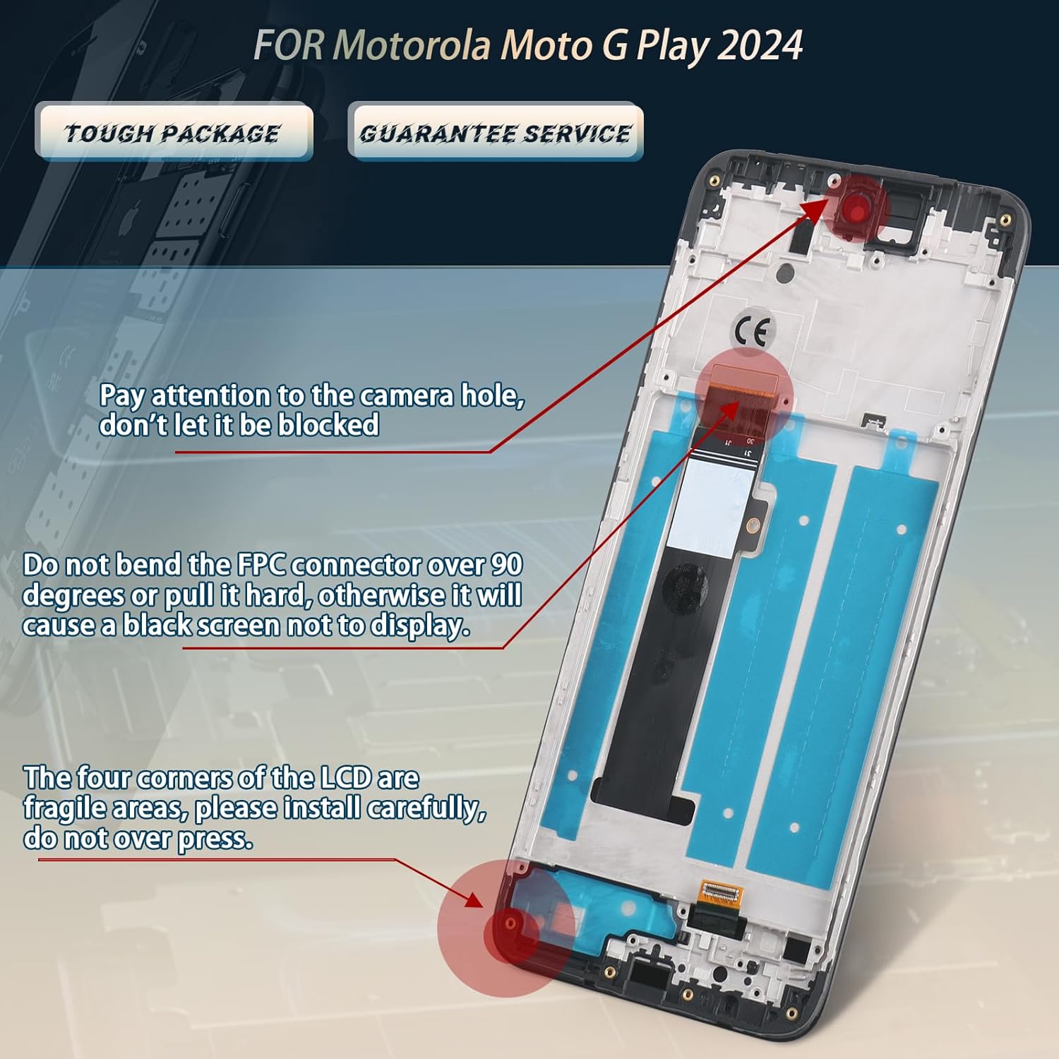 YWLRONG for Motorola Moto G Play 2024 Screen Replacement for Moto G Play 2024 XT2413 LCD Display Touch Screen Digitizer Assembly Replacement with Tools（with Frame）