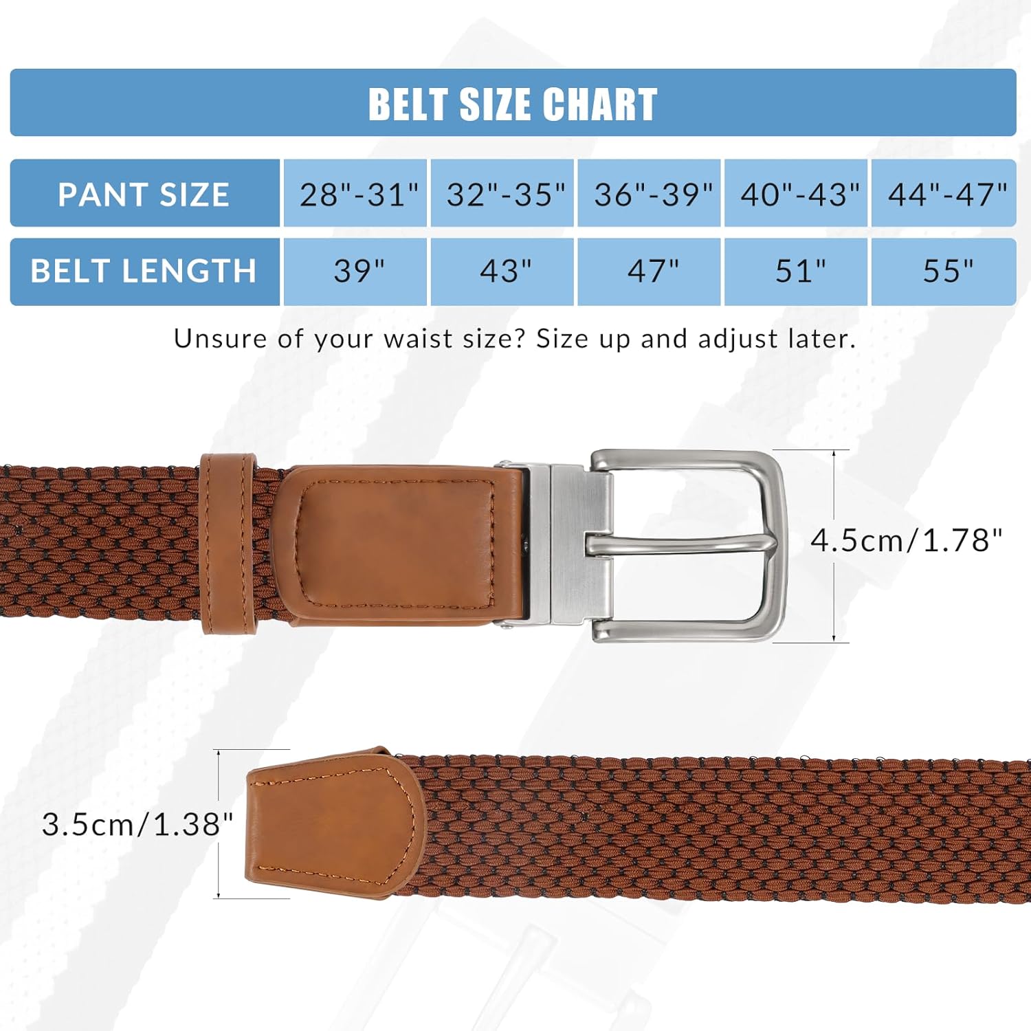 SANSTHS Reversible Braided Belt for Men and Women, Elastic Stretch Woven Golf Belts for Men, Casual Jeans Sports Work 1 3/8" - Image 6