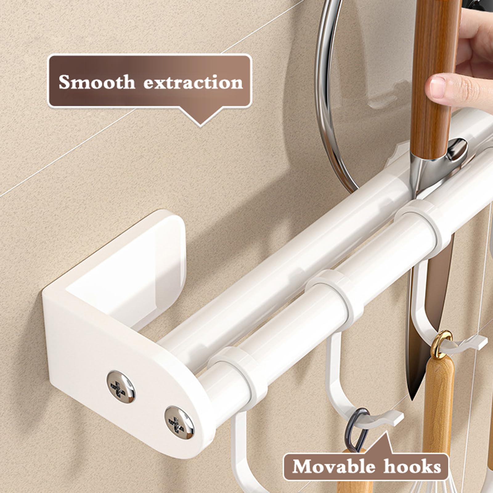 Barra Portautensili Da Cucina A Parete | Ganci Regolabili In Alluminio Anticorrosione, 30-80cm