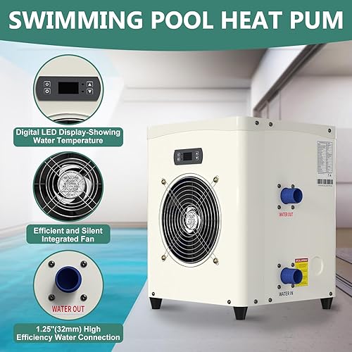 Miniatura 7 de ABORON Calentador de agua de piscina para piscinas sobre el suelo, bomba de calor de piscina de 1.8 P, 14300 BTUh, hasta 4000 galones, 110V  120V60Hz