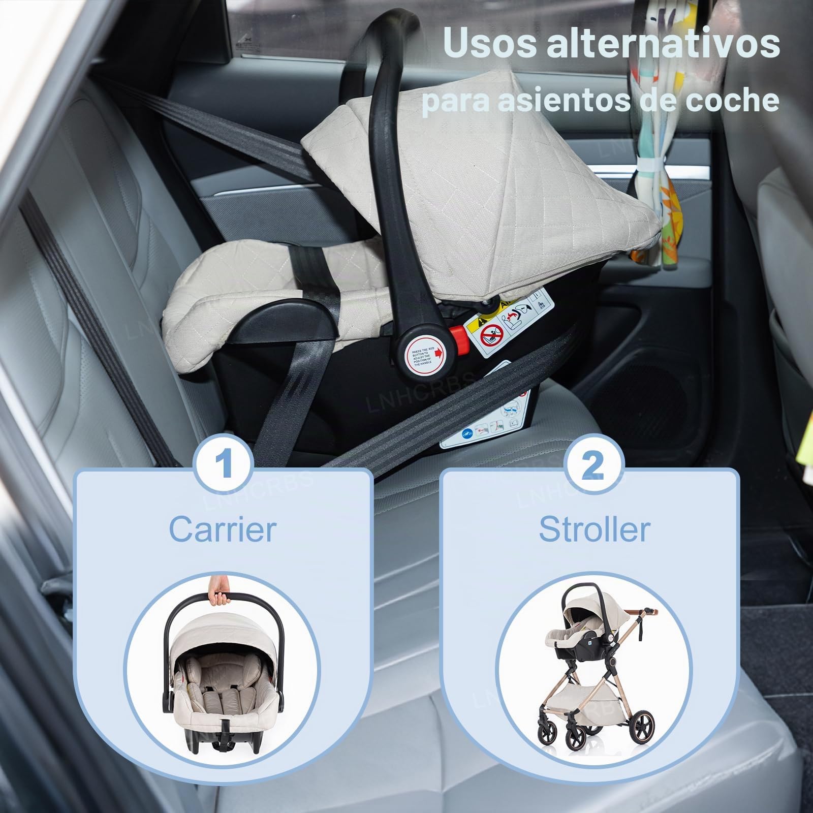 Cochecito 3 en 1, Cochecito Compacto con Mosquitera y Cubierta para la Lluvia, Silla de Paseo Ligera con asa Ajustable, Ruedas de PU, Adecuado de 0-3 Años,Beige