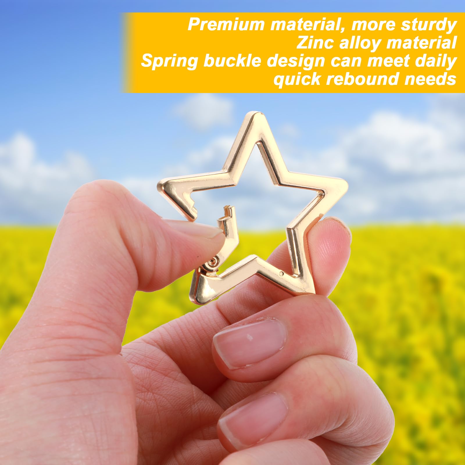 TIESOME 3 PCS Star Shaped Stainless Steel Keychain Clip Carabiner Snap Hook Holder Carabiner Hook Clip Key Holder Keychain Carabiners for Keys and Wallet Accessory with 3 Sizes(Gold)