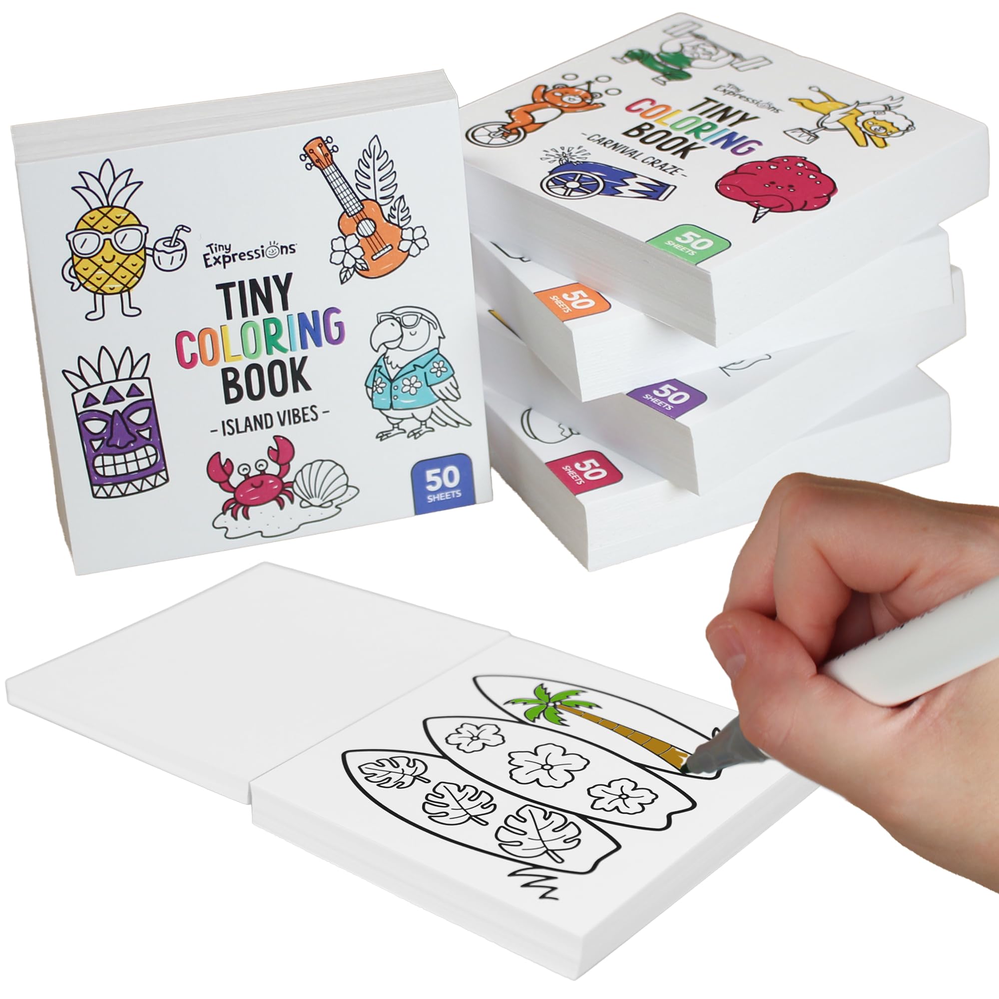 Tiny Expressions Mini libros para colorear para adultos, 3 x 3 pulgadas, tamaño de bolsillo | Paquete de 5 libros para colorear pequeños y simples para aliviar el estrés para relajación, atención plena y ansiedad