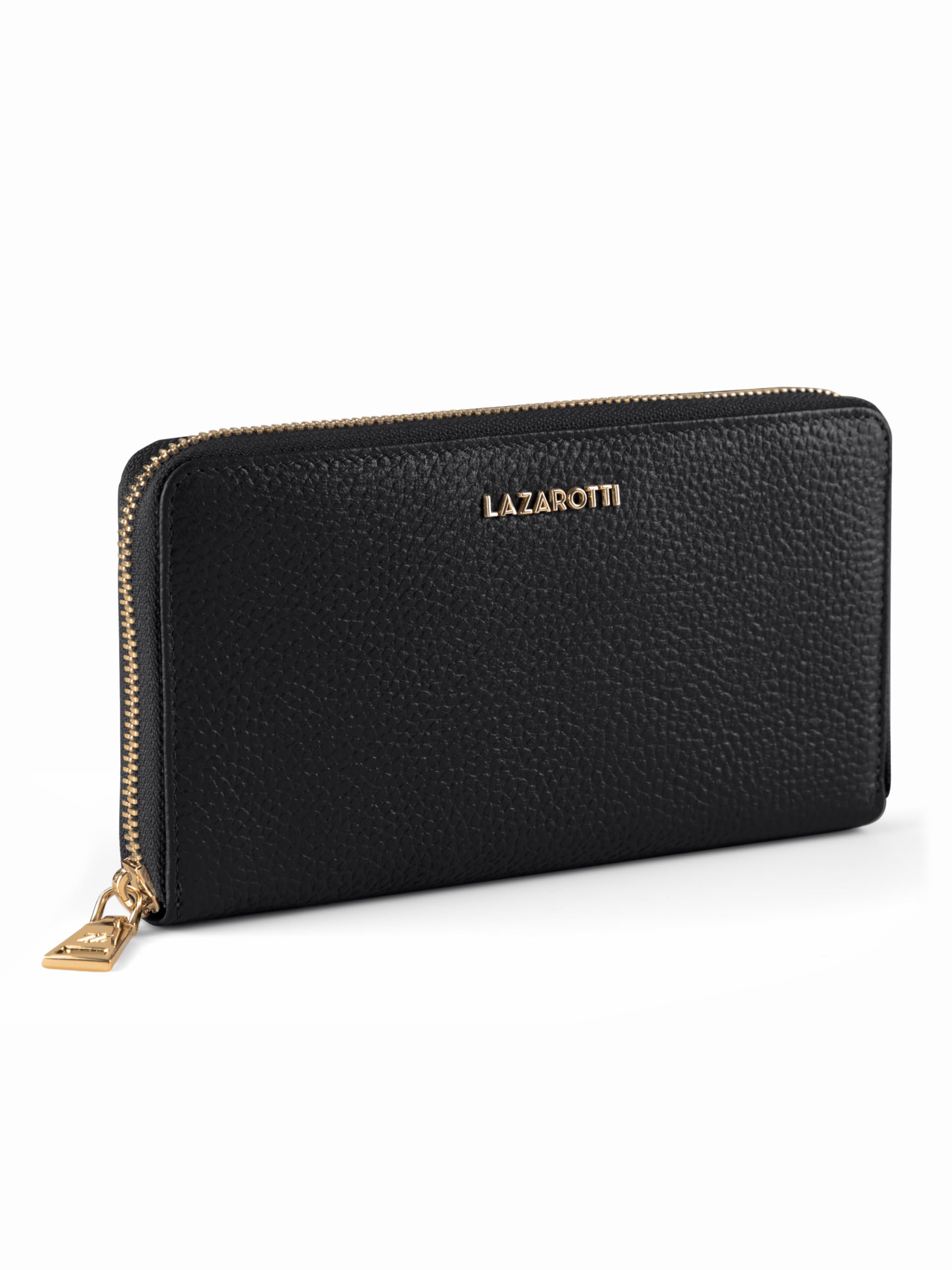 Lazarotti Bologna große Leder Geldbörse Damen | großes Reißverschlussfach, 16 Kartenfächer, Münzfach, RFID-Schutz | 19 x 4 x 10 cm