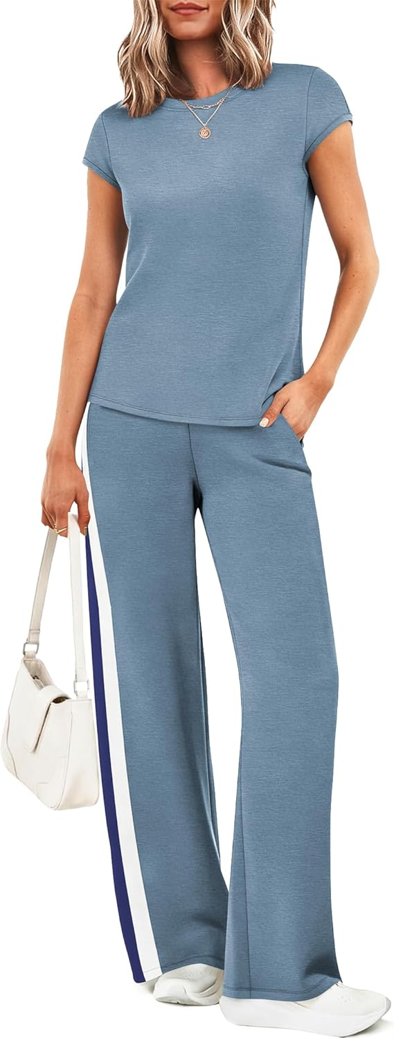 Casly Lamiit 2 Piece Lounge Set for Women 2026 Cap Sleeve Top Wide Leg Pants Sweatsuits Airport Travel Clothing Sets - Image 2