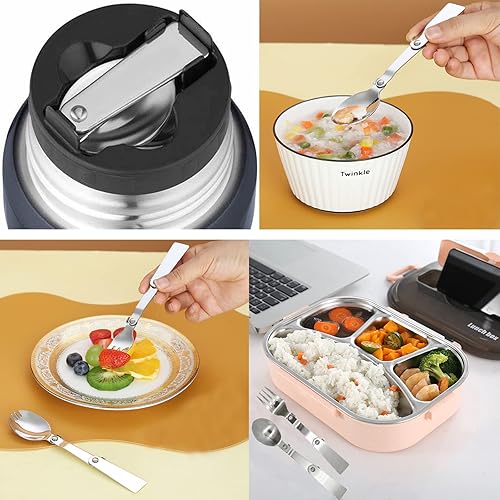 Miniatura 6 de Juego de 6 cucharas plegables y tenedores, 18/10 (304) de acero inoxidable portátil, utensilios de camping para termos actividades al aire libre