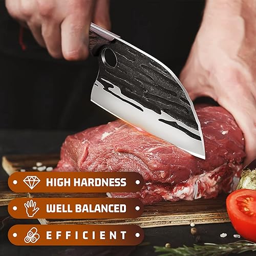 Miniatura 7 de Huusk Juego de cuchillos japoneses vikingo con funda forjada a mano cuchillo de carnicero para cortar carne, cuchillo de verduras de espiga