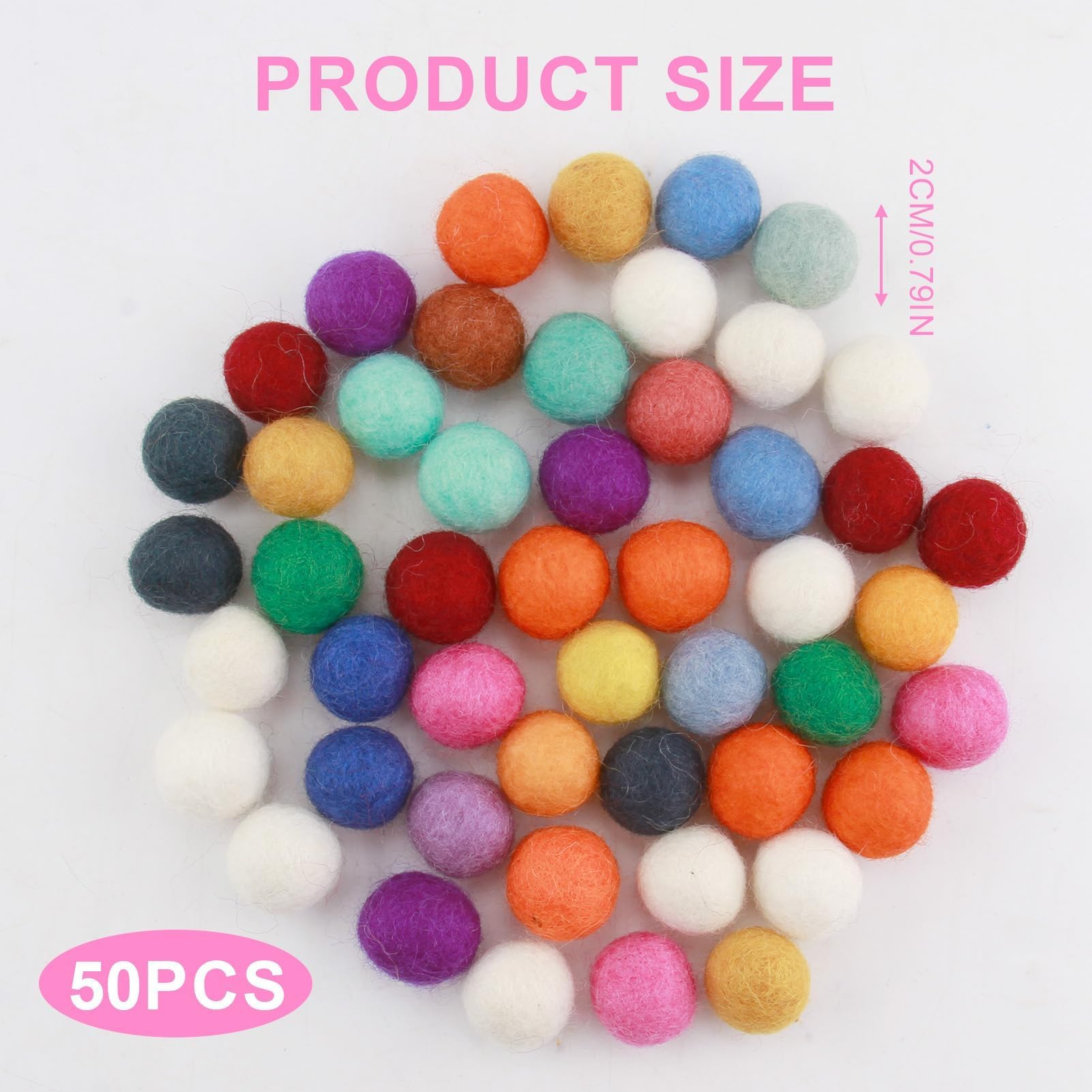 50 Palline Di Feltro In Lana Colorata, Diametro 2 Cm, Morbide E Resistenti, Per Lavoretti Fai Da Te E Decorazioni