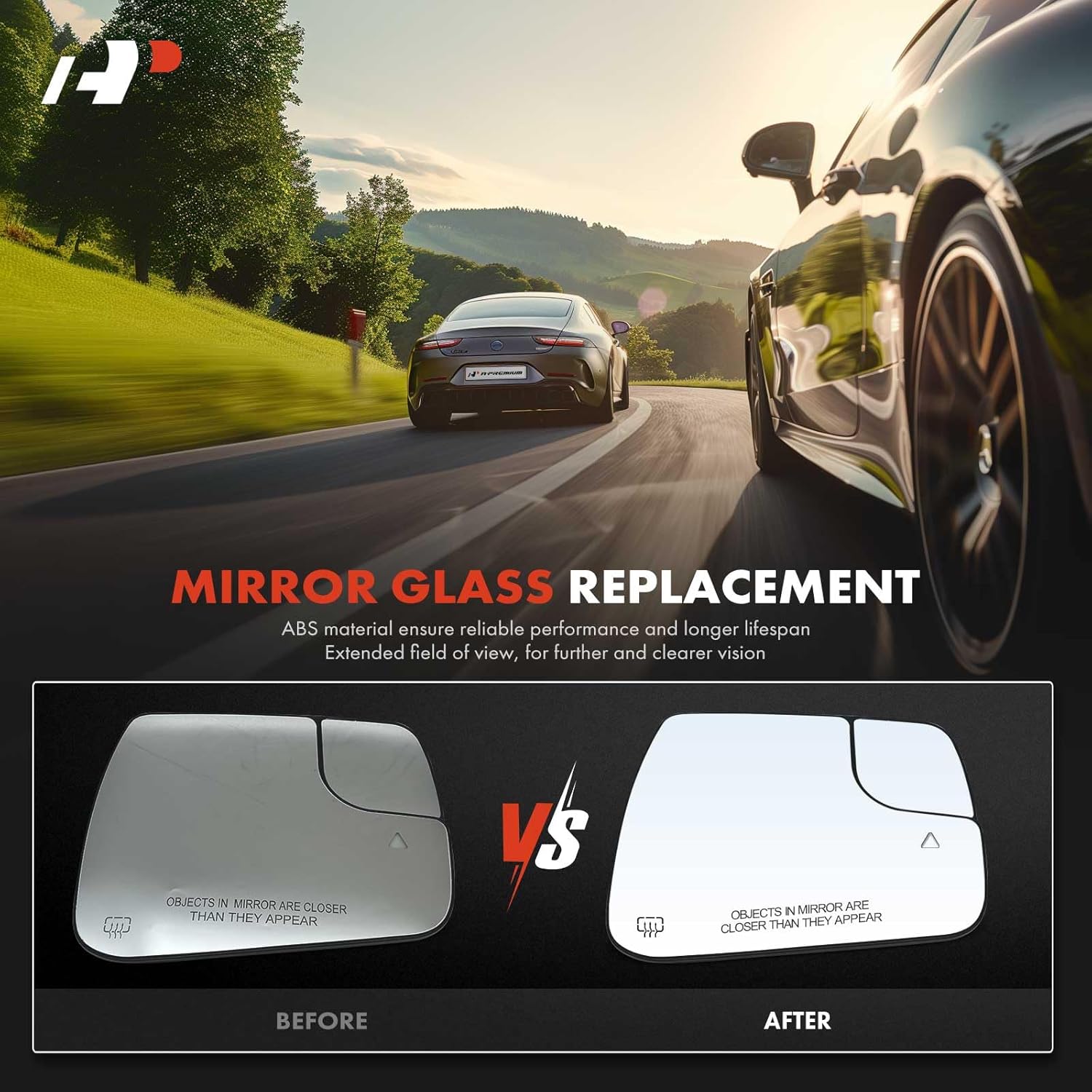 A-Premium Right Passenger Side Heated Mirror Glass - Compatible with Ram 1500 2019 2020 2021 2022 - Exterior Side View Convex Mirror with Blind Spot Detection, Spotter Glass, Replace # 68402094AAPFM