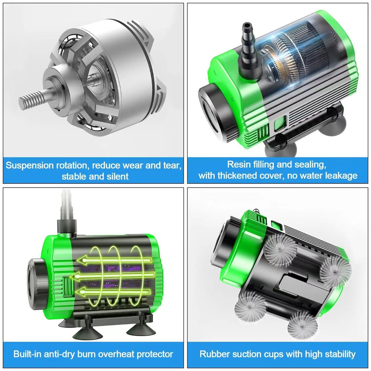 Pompe à eau submersible 150 GPH (560 L/H, 60 W), pompe à eau ultra silencieuse avec tête de 3 m de haut, pompe de fontaine avec cordon d'alimentation de 2 m, buse réglable en 3 tailles pour