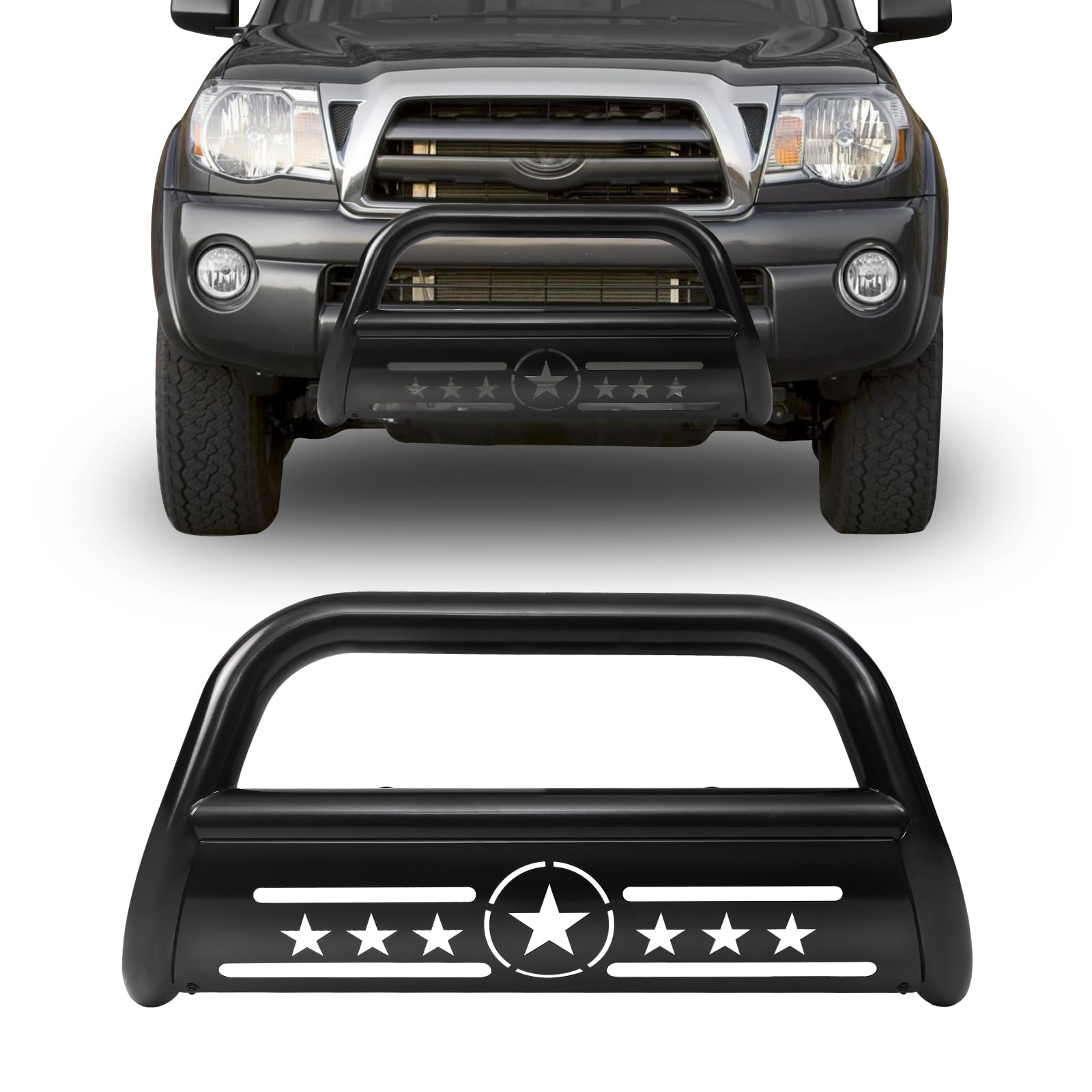 Bull Bar Pickup Truck 3" Front Grille Brush Push Bumper Guard with Removable Skid Plate Compatible with 2005-2015 Toyota Tacoma 2.7L L4 4.0L V6, Black