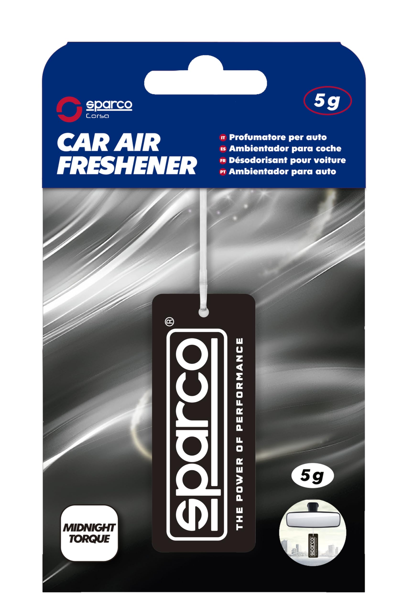 Sparco Cellulose Car Air Freshener with Hanging Hook, Midnight Torque Fragrance, Warm Amber Scent with Sweet Nuances, Up to 30 Days, 5 Grams
