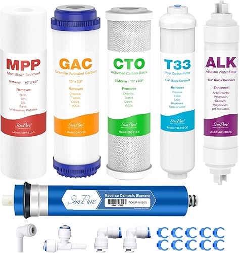 Miniatura 8 de SimPure Juego de filtros de reemplazo de ósmosis inversa de 5 etapas con membrana RO de 100 GPD