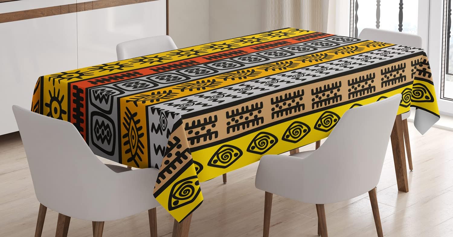 Ambesonne Tribal Tablecloth, Ethnic Motifs with a Hand Drawn Style of Borders and Patterns Indigenous Tribe Geometric Work of Art, Dining Room Kitchen Rectangular Table Cover, 60" X 84", Black Orange 60" X 84" Black Orange