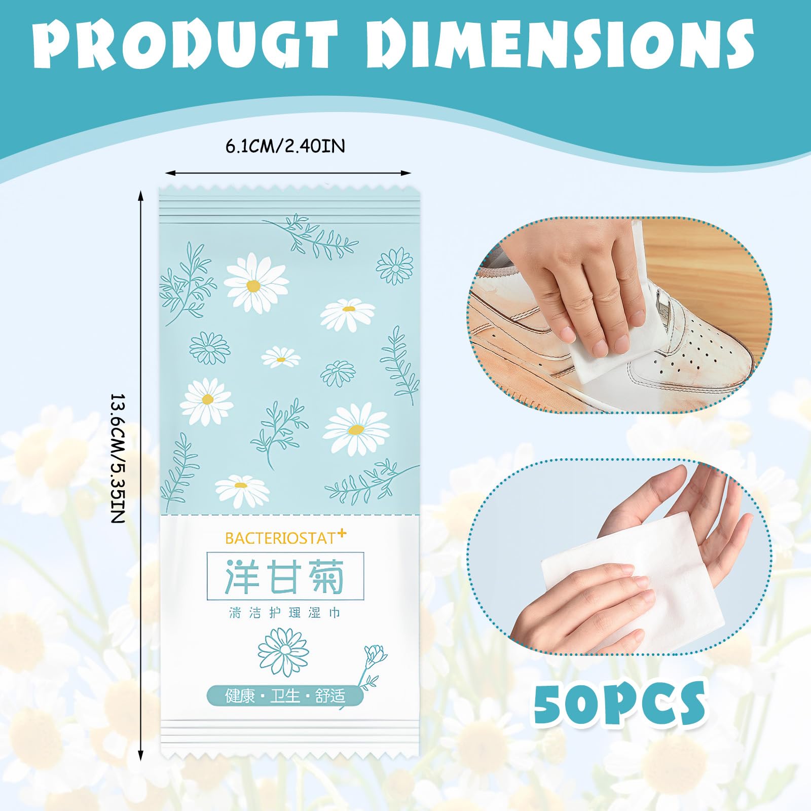 50 Pcs Salviette Wc,Carta igienica umidificata,Confezionata singolarmente,Salviette disinfettanti monouso,Facile da usare,Pulizia delicata,Adatto per diverse occasioni e persone(Camomilla Aloe)