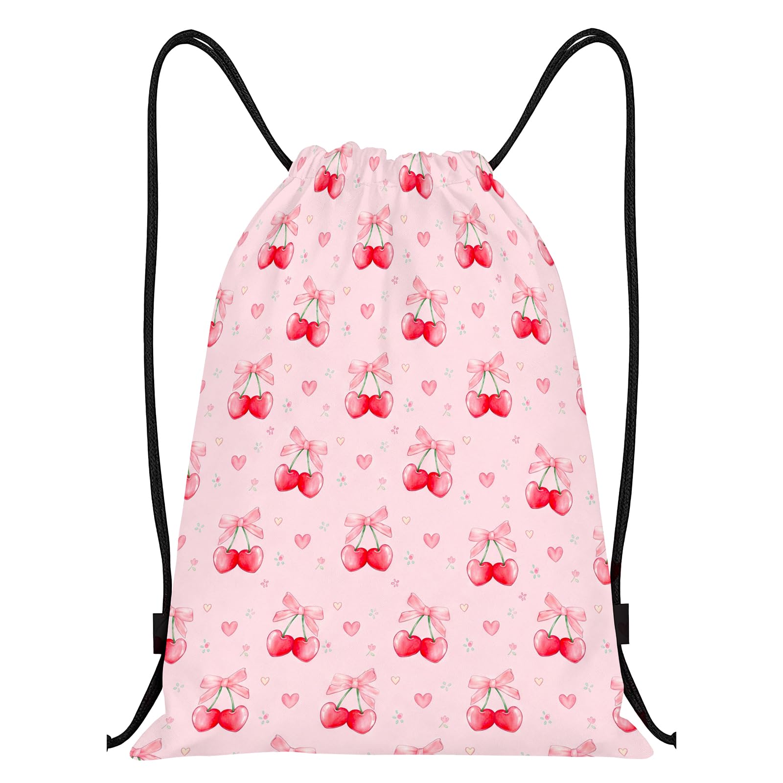 Pink Cherry Drawstring Bag, Waterproof Girls Swimming Bag, Portable Drawstring Backpack with Large Capacity, Coquette PE Bags for Girls & Women, Practical String Bag for Travel, Fitness and Hiking