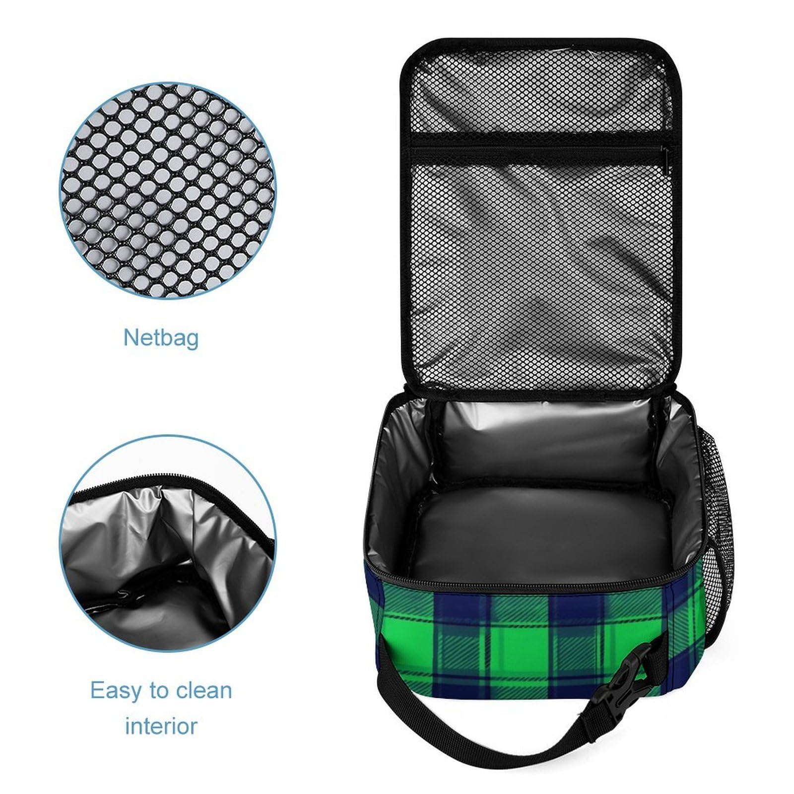 Mochila con bolsa de almacenamiento para lonchera, estampado escocés a cuadros negros y verdes (2), juego de mochila y neceser