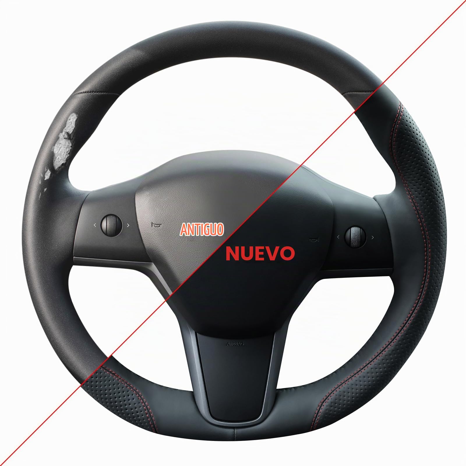 MEWANT - Funda de Volante Cosida para Tesla Model 3 y Tesla Model Y