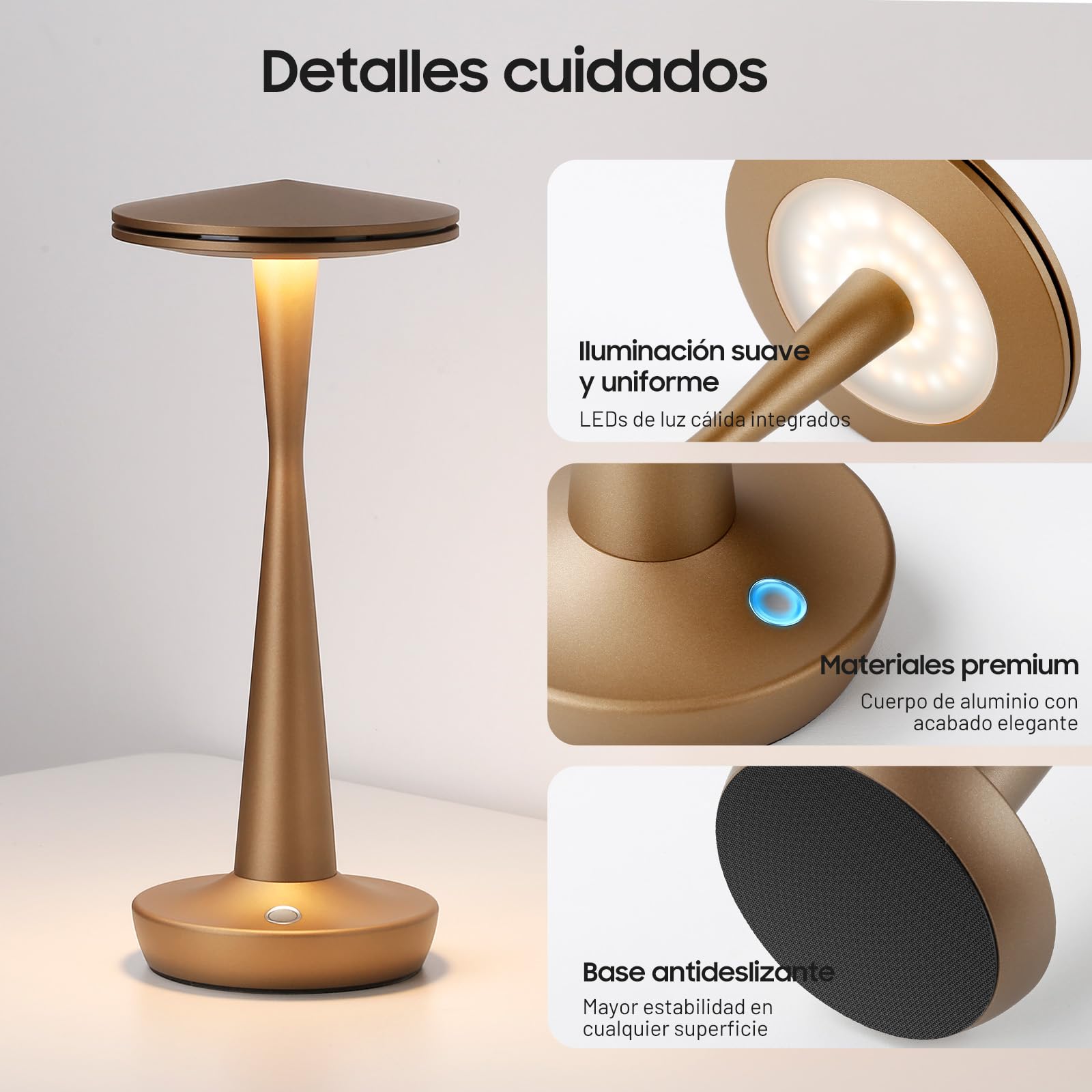 Lámpara de Mesa LED Inalámbrica Recargable 6000mAh, 3 Temperaturas de Color y Regulación Táctil Continua, IP54 Impermeable, Diseño Moderno con Memoria, para Interior y Exterior (2x Bronce)