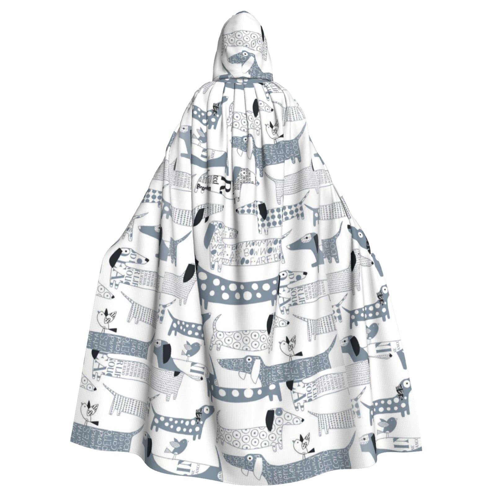 Bxzpzplj Linda capa con capucha con estampado de perro salchicha para adultos, disfraz de bruja de carnaval, suministros de fiesta de carnaval, 185 cm