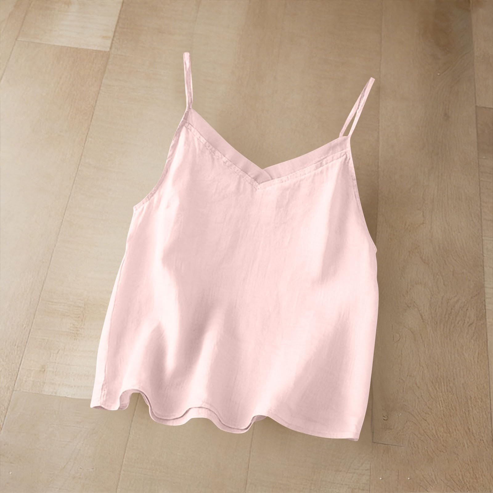 Womens Cotton Linen Tank Tops Casual V Neck Sleeveless Blouses Plus Size Loose Spaghetti Strap Cami Shirts — view 3