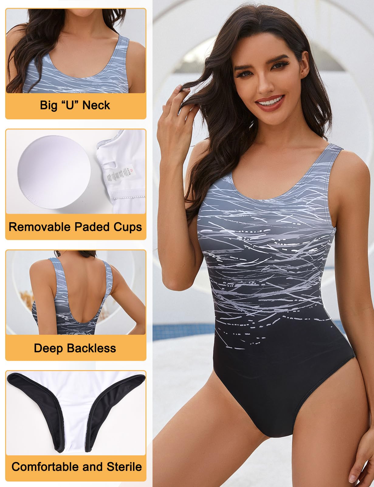 heekpek Trajes de Baño una Pieza Bañadores Mujer Chaleco Estilo Gradiente de Color Cintura Alta Slim Fit Bañador Deportivo Mujer