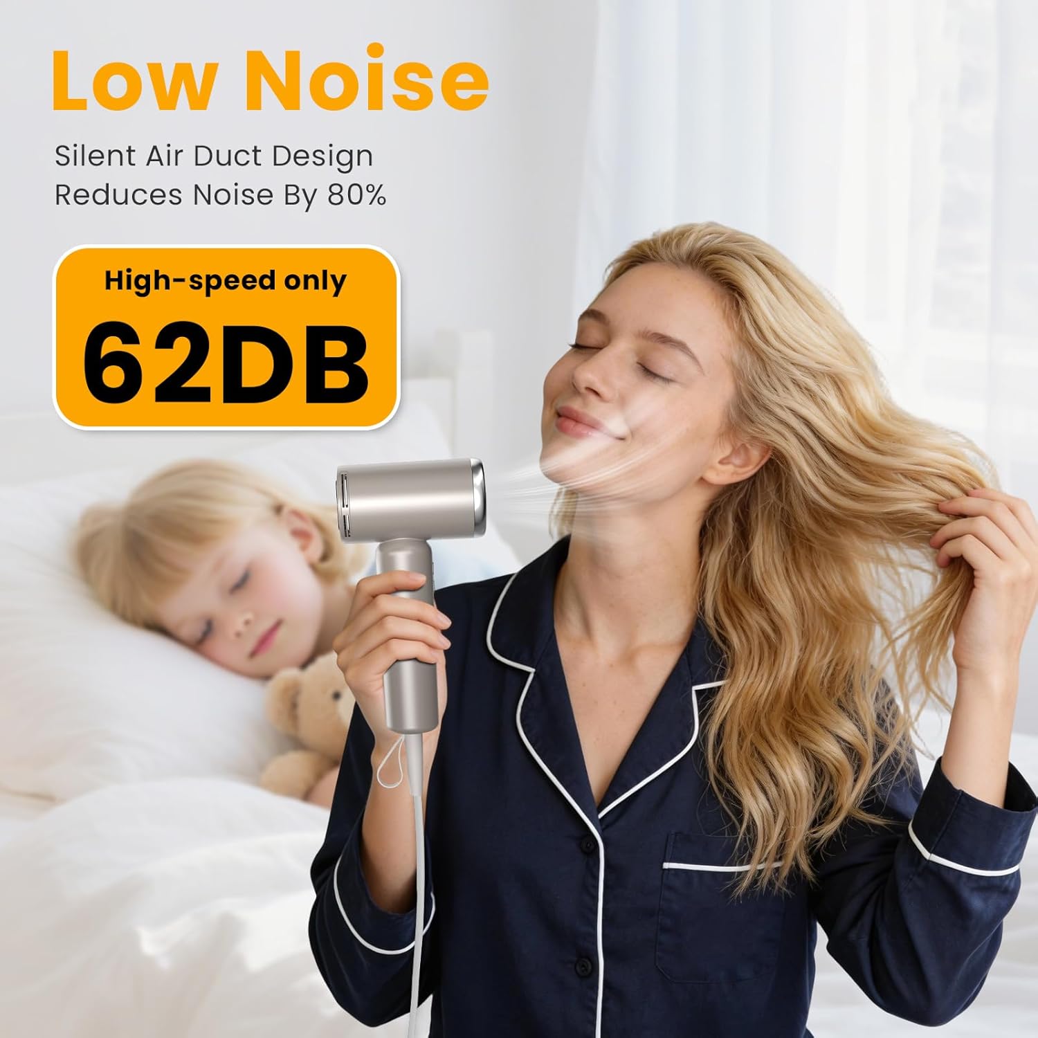 JIGGL Dual-Voltage Mini Travel Hair Dryer: Small Pocket-Sized 100-240V Ionic Blow Dryer with Magnetic Diffuser & European Plug Adapter for Curly Hair - Compact/Portable/Lightweight/Tiny/Quiet - Gold