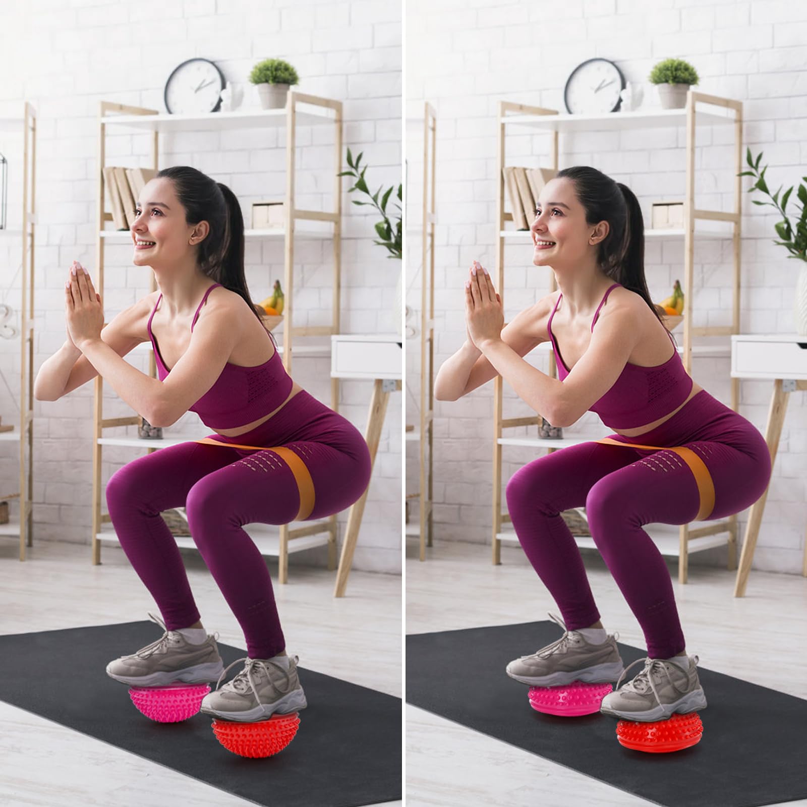 Fasmov Set di 6 Semisfera a Riccio Pedana Equilibrio Mezze Sfere di Yoga Palla Massaggio del Piede Mezzo Sfera Balance con Pompa per Esercizi Pilates Yoga Coordinazione