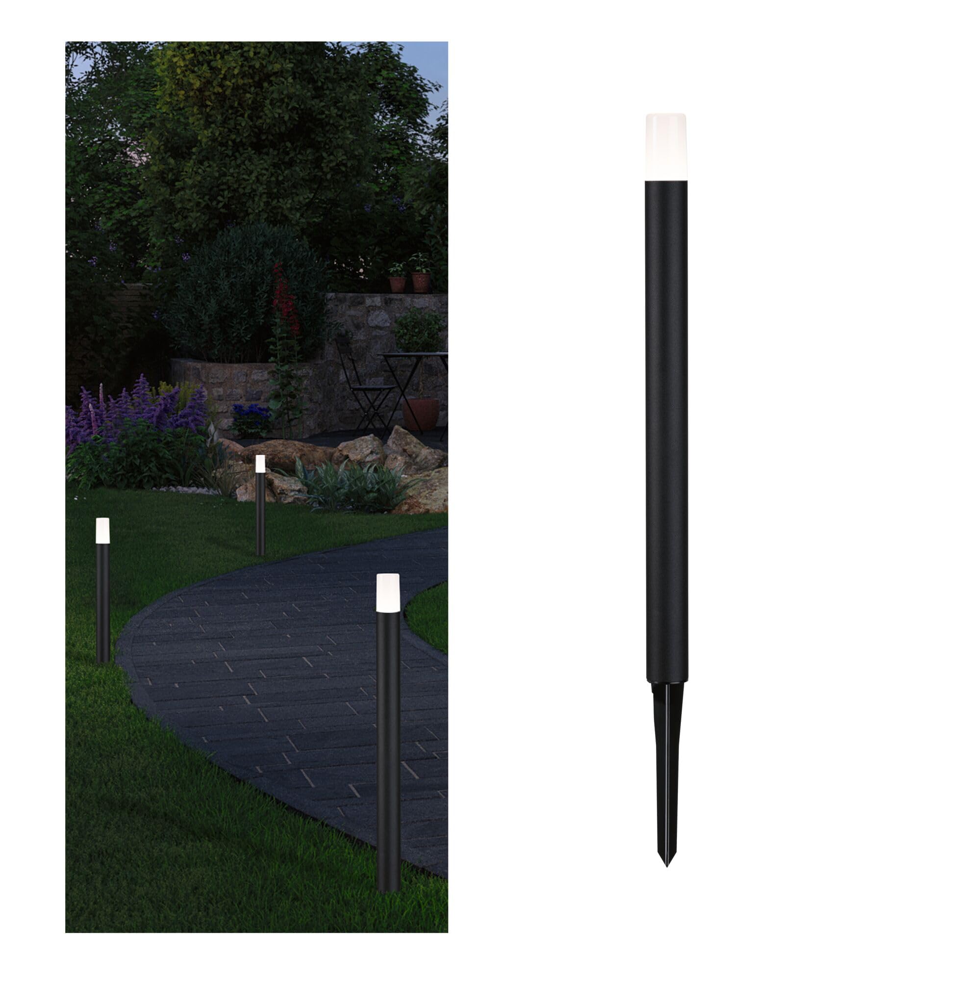 Paulmann 94537 Plug & Shine LED oprawa zewnętrzna, słupek Flarea IP65 600mm ciepłobiały, w zest. 1x3,6 Watt ściemn. czarny, metal 3000 K