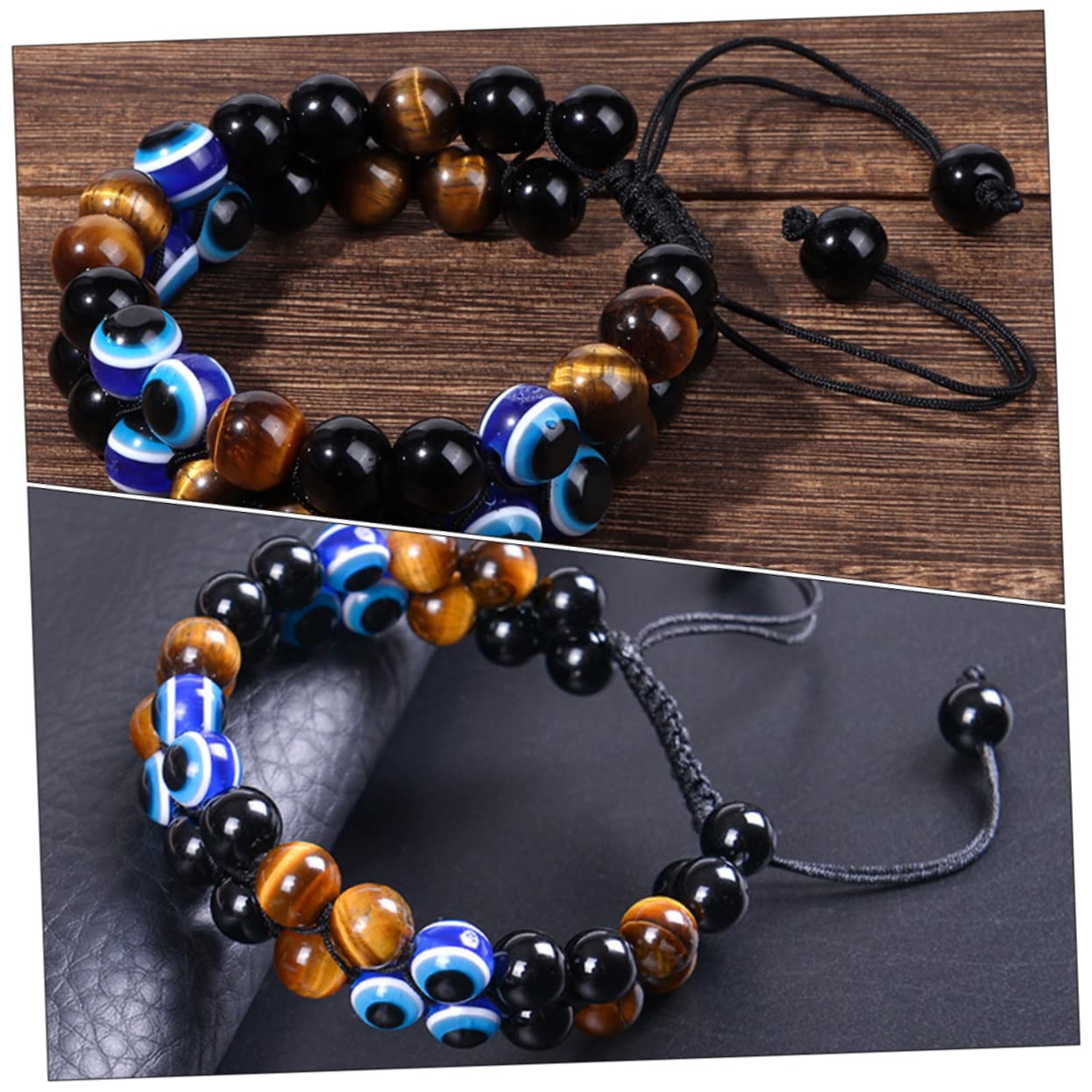 Didiseaon 2 Piezas Pulsera De Ojo De Mal De Ojo Para Yoga Pulsera Triple Pulsera De Obsidiana Mal De Ojo Pulseras De Tigre Para Hombres Yoga Joyería De Mano Doble Capa Hombres Y